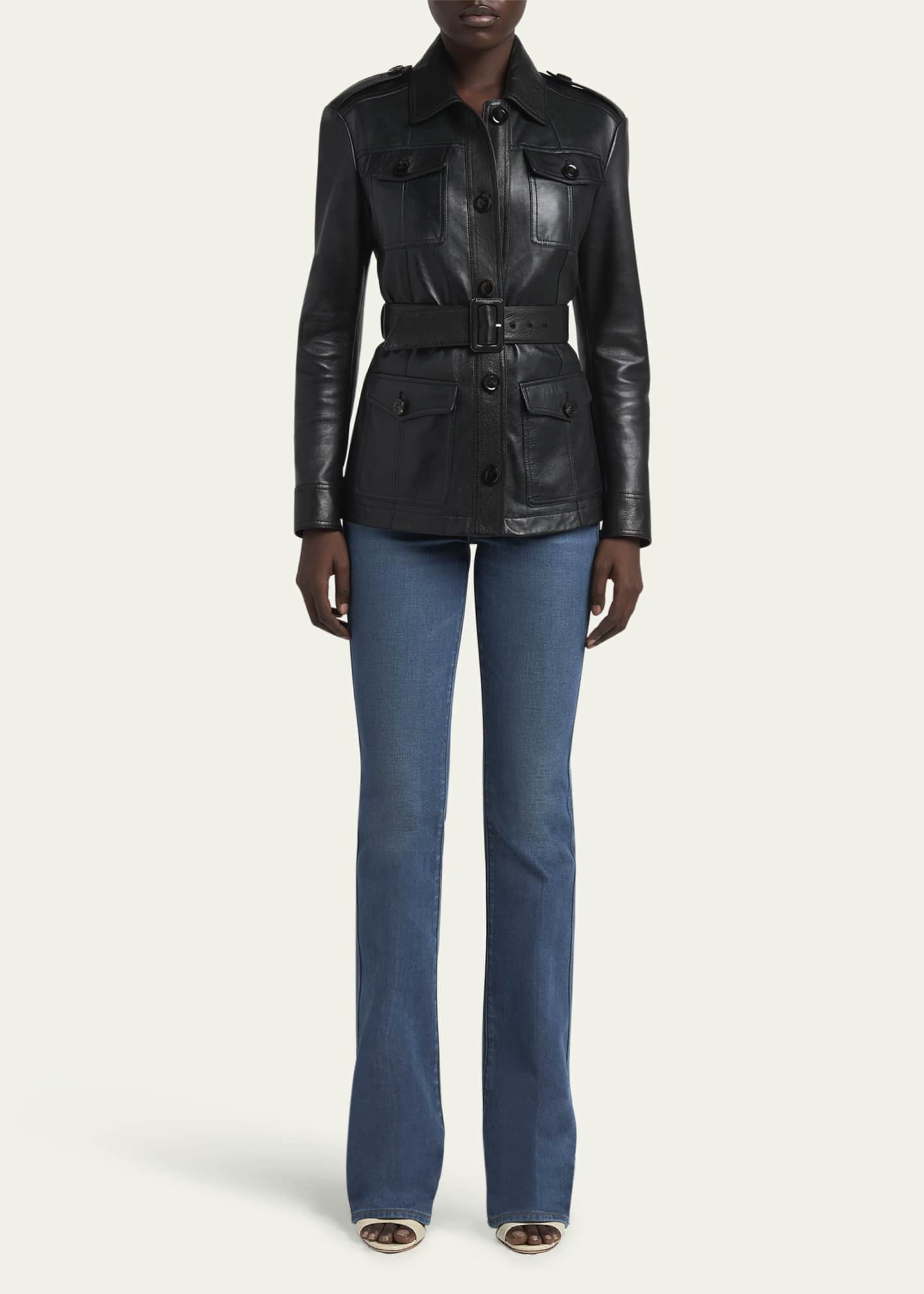 TOM FORD Belted Button Down Leather Jacket Image 2 of 5