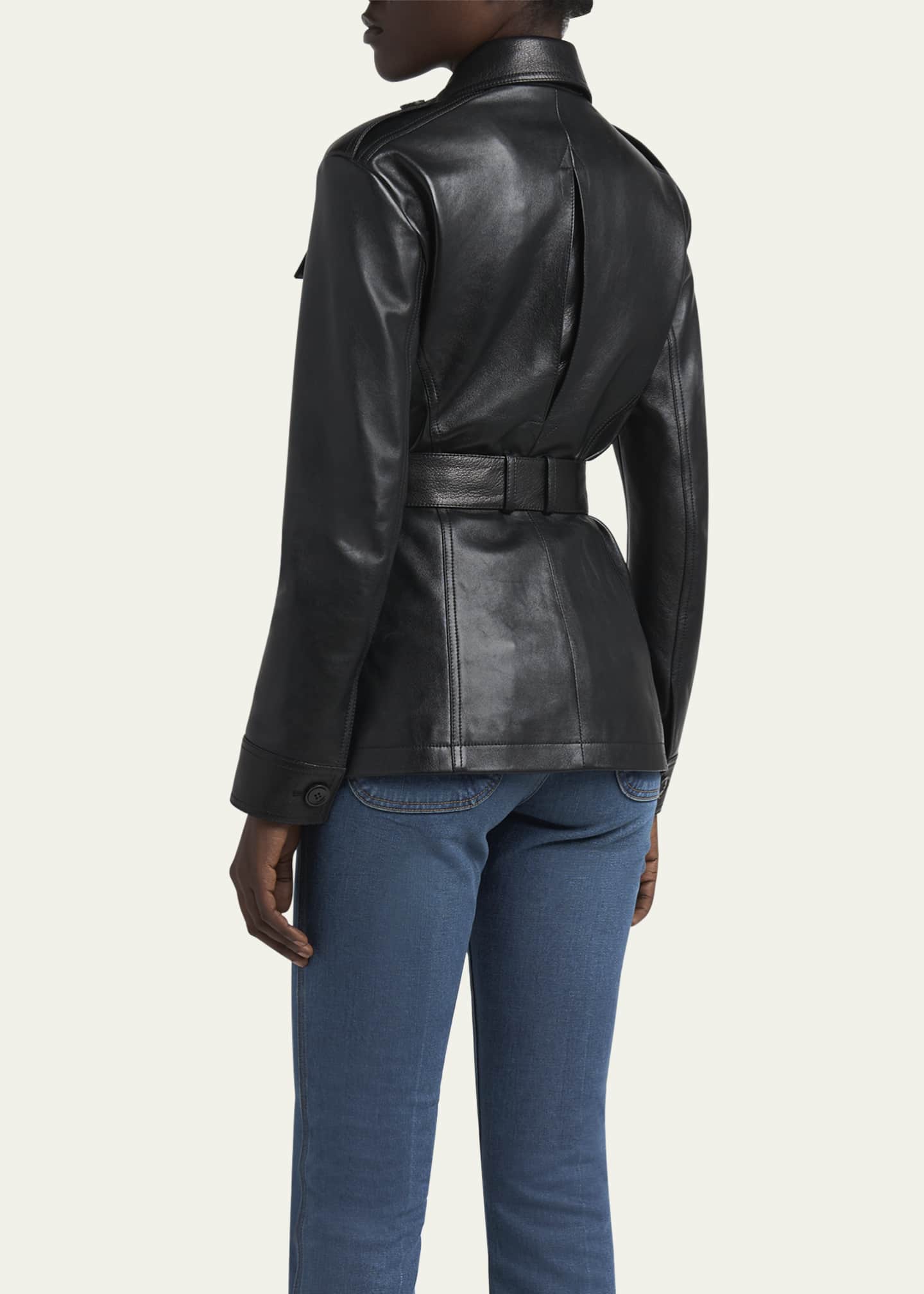 TOM FORD Belted Button Down Leather Jacket Image 3 of 5
