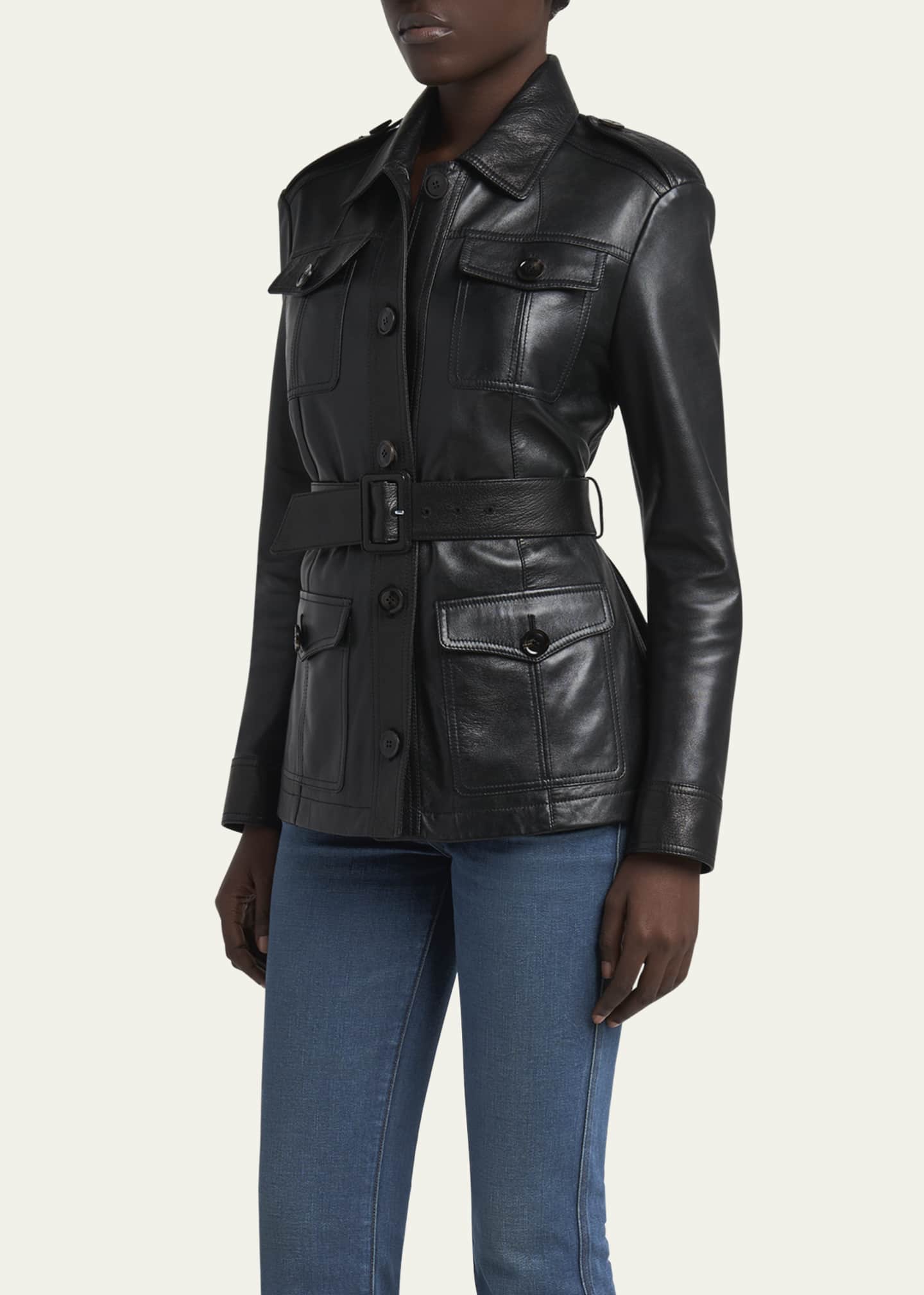 TOM FORD Belted Button Down Leather Jacket Image 4 of 5