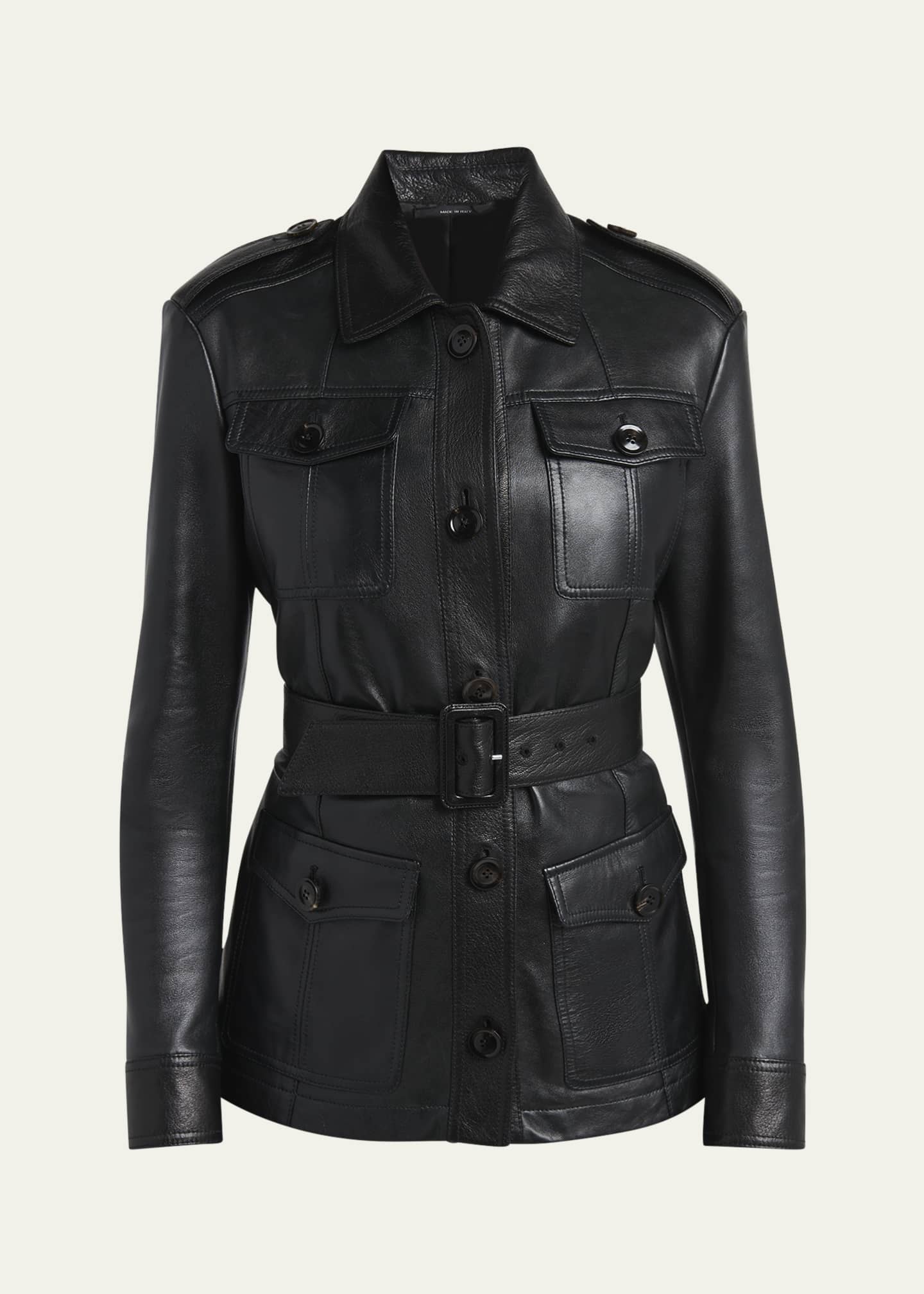 TOM FORD Belted Button Down Leather Jacket Image 1 of 5