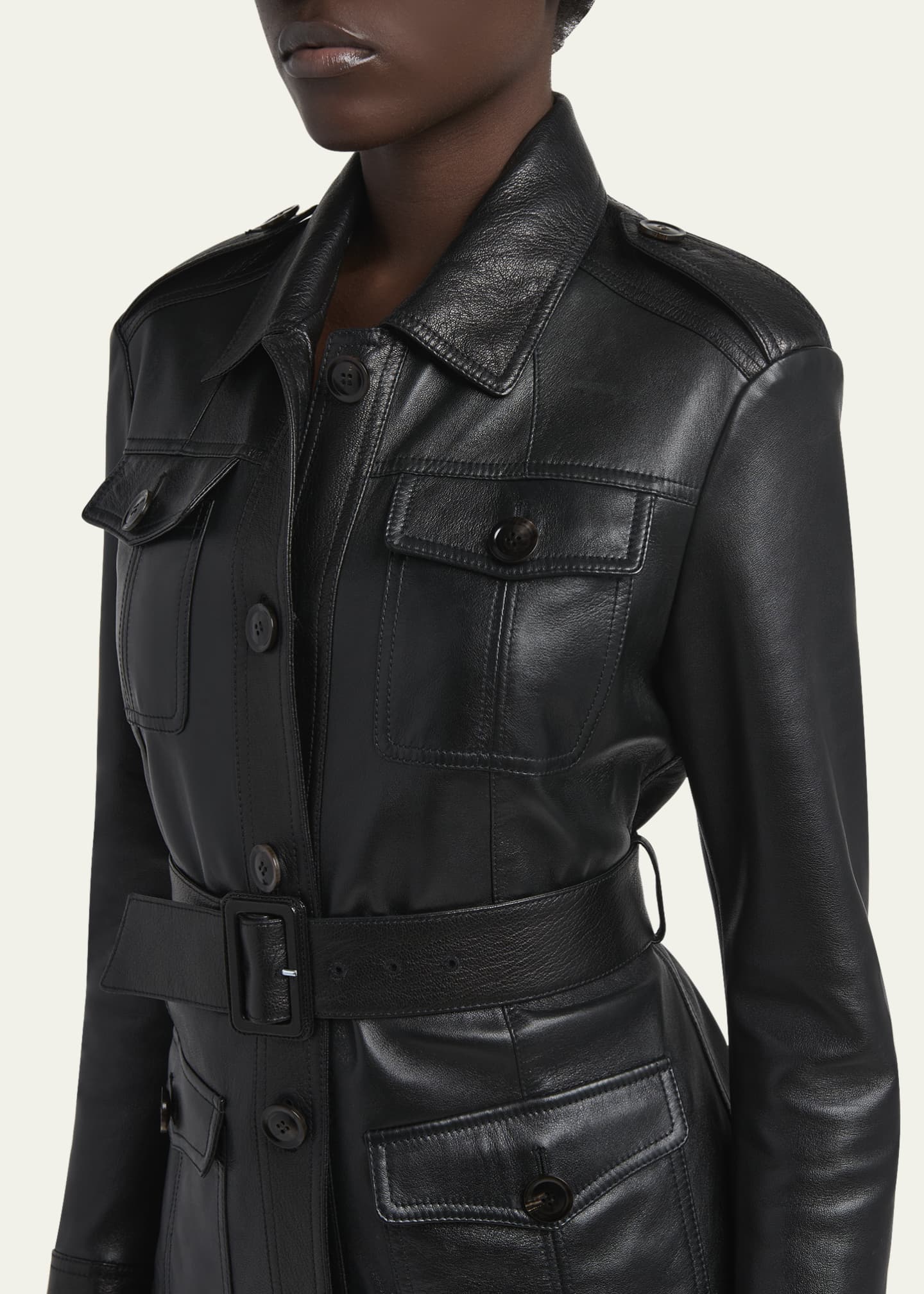 TOM FORD Belted Button Down Leather Jacket Image 5 of 5
