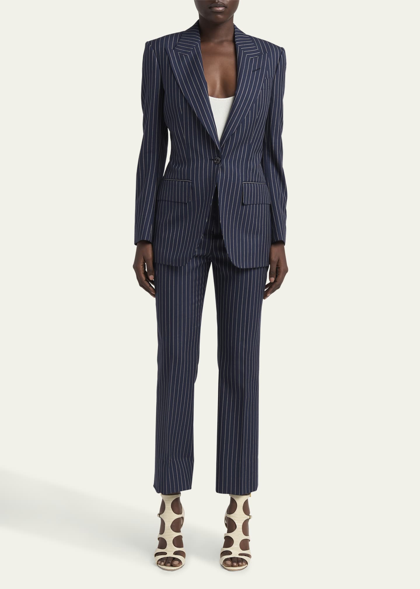TOM FORD Pintstripe One-Button Wool Blazer Image 2 of 5