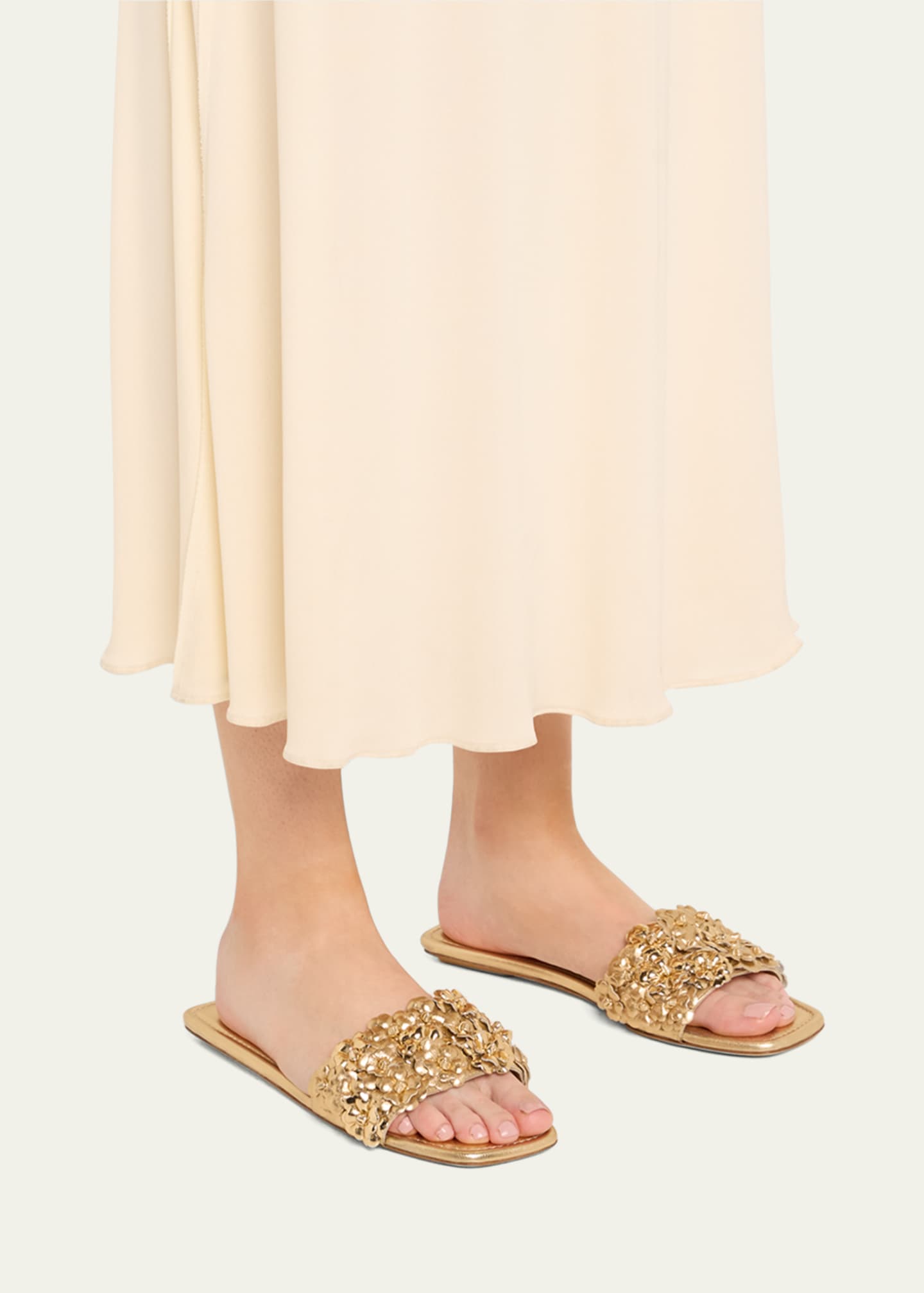 Stuart Weitzman Meadow Metallic Leather Flower Slides Image 2 of 6