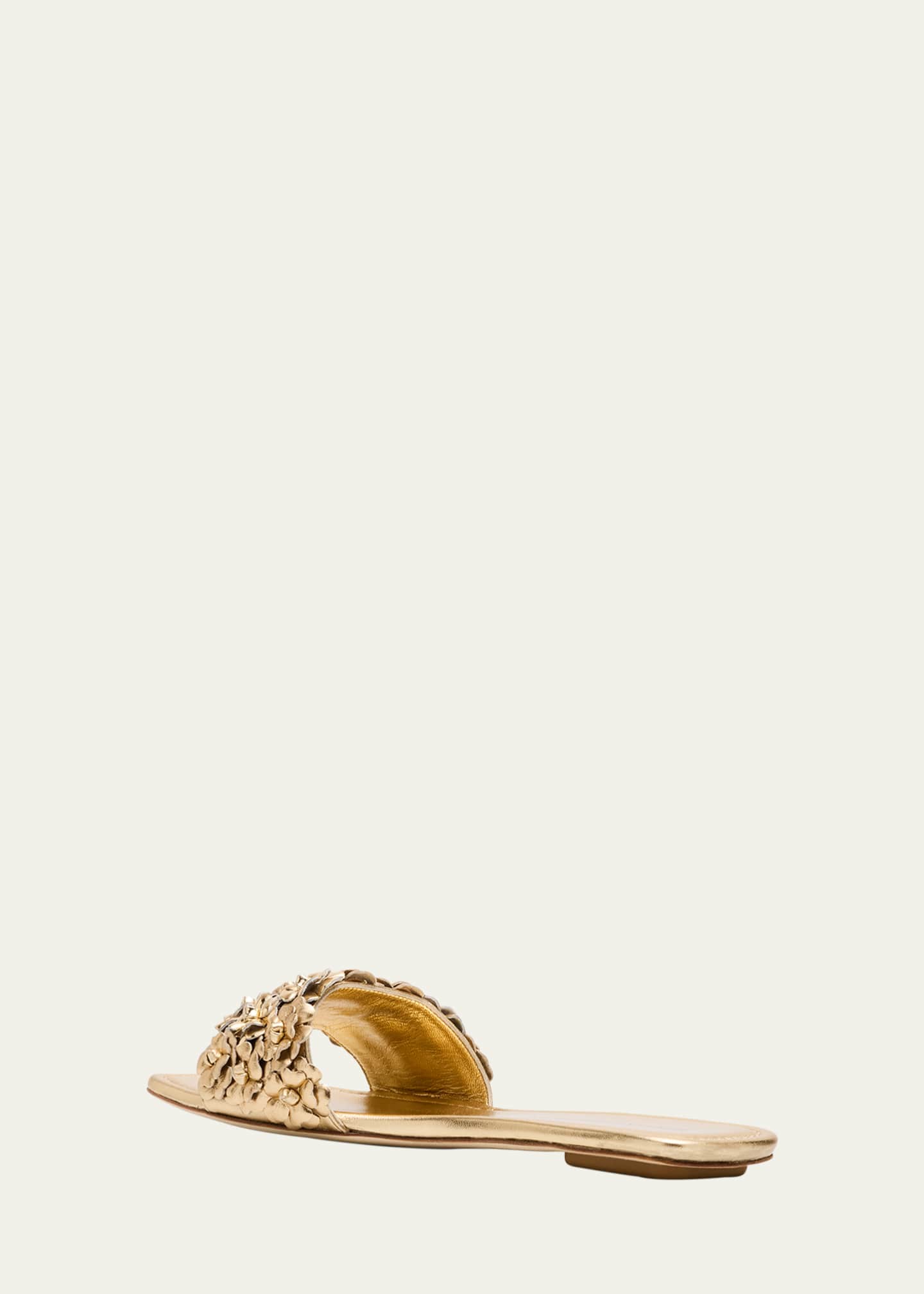 Stuart Weitzman Meadow Metallic Leather Flower Slides Image 4 of 6