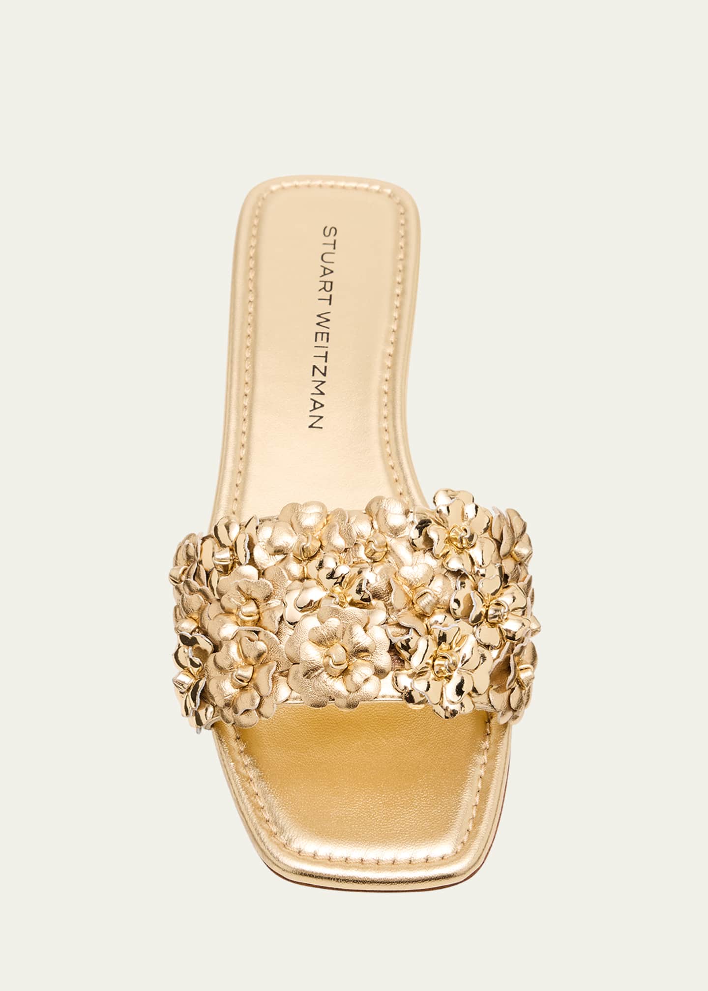 Stuart Weitzman Meadow Metallic Leather Flower Slides Image 5 of 6