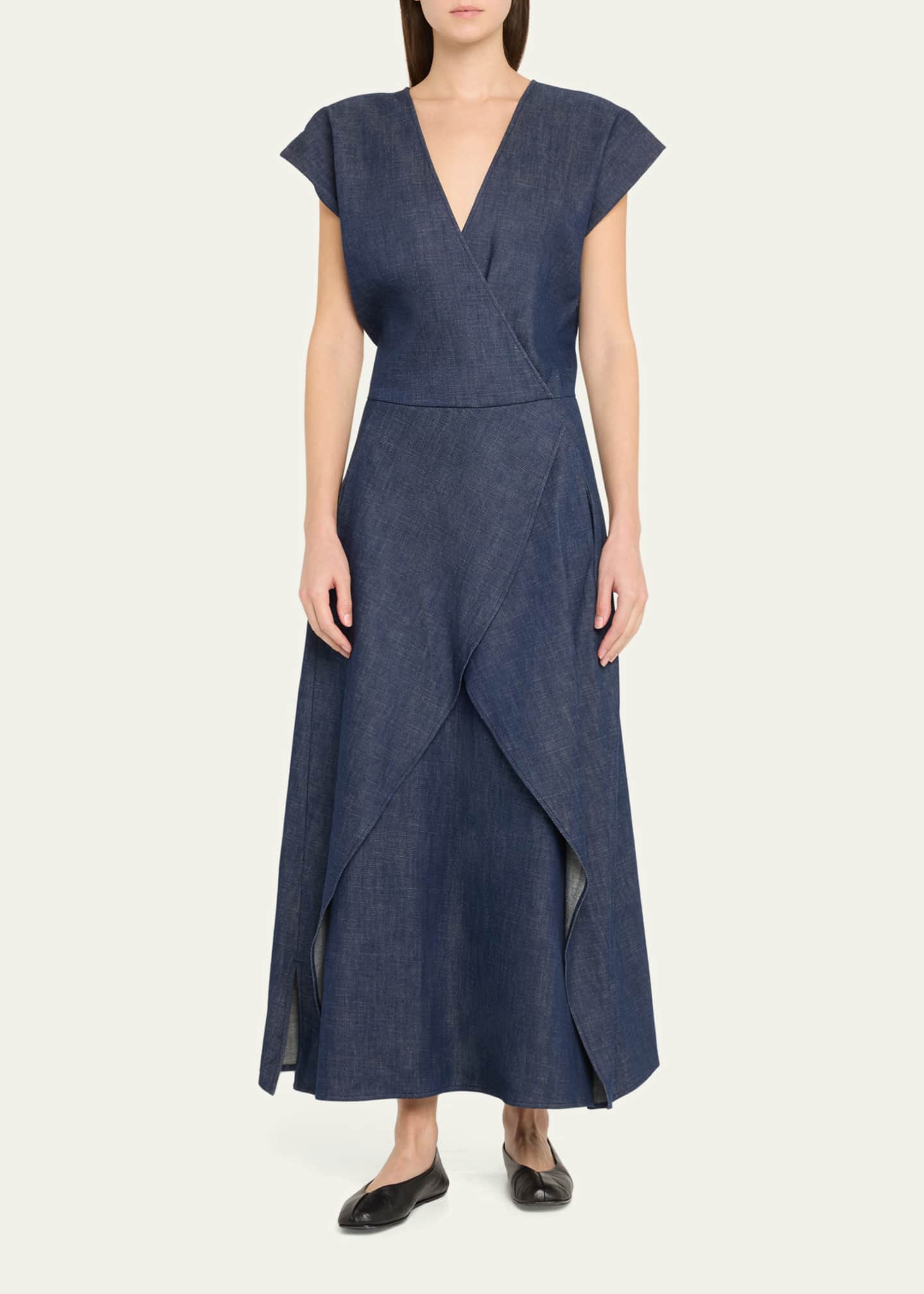 Zero + Maria Cornejo Mido Long Chambray Wrap Dress Image 2 of 5