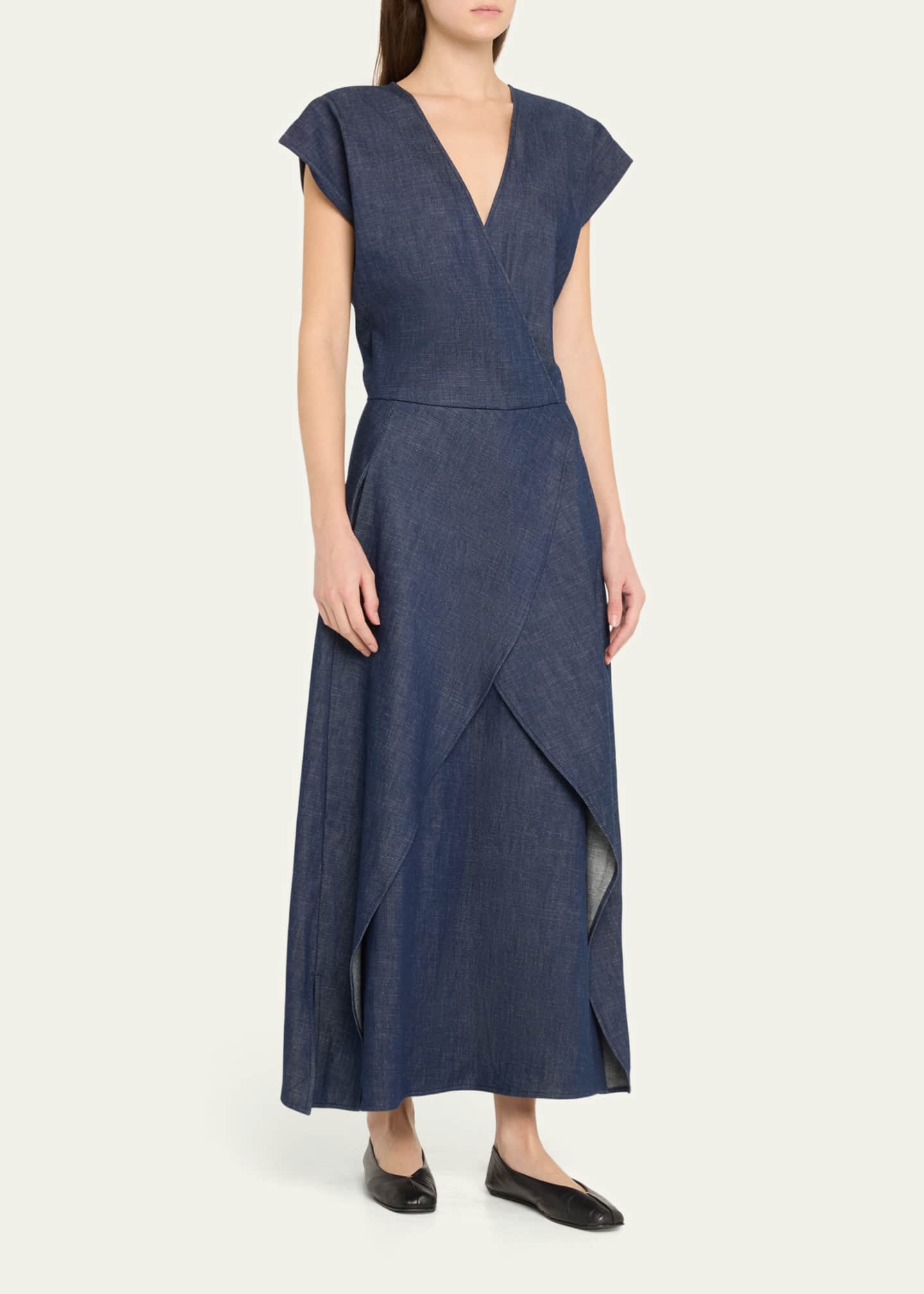 Zero + Maria Cornejo Mido Long Chambray Wrap Dress Image 4 of 5