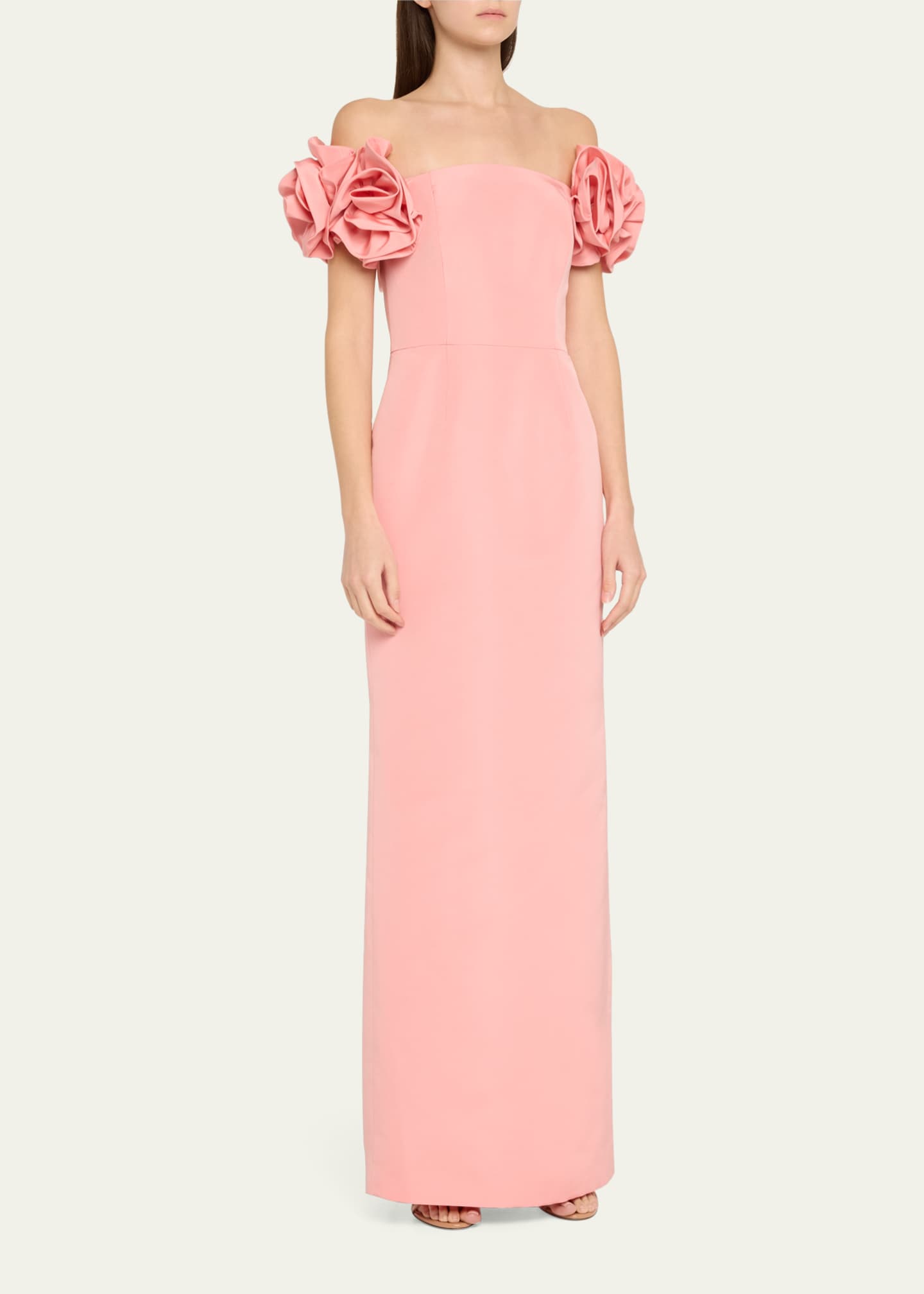 Off-Shoulder Flower Column Gown