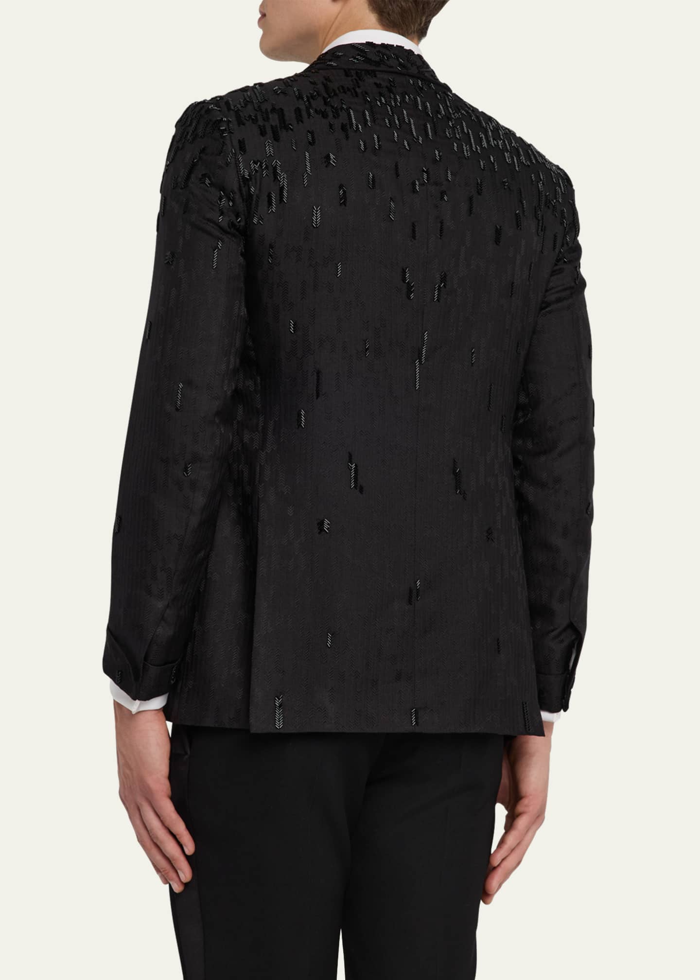 Brioni Men's Embroidered Herringbone Dinner Jacket Image 3 of 8