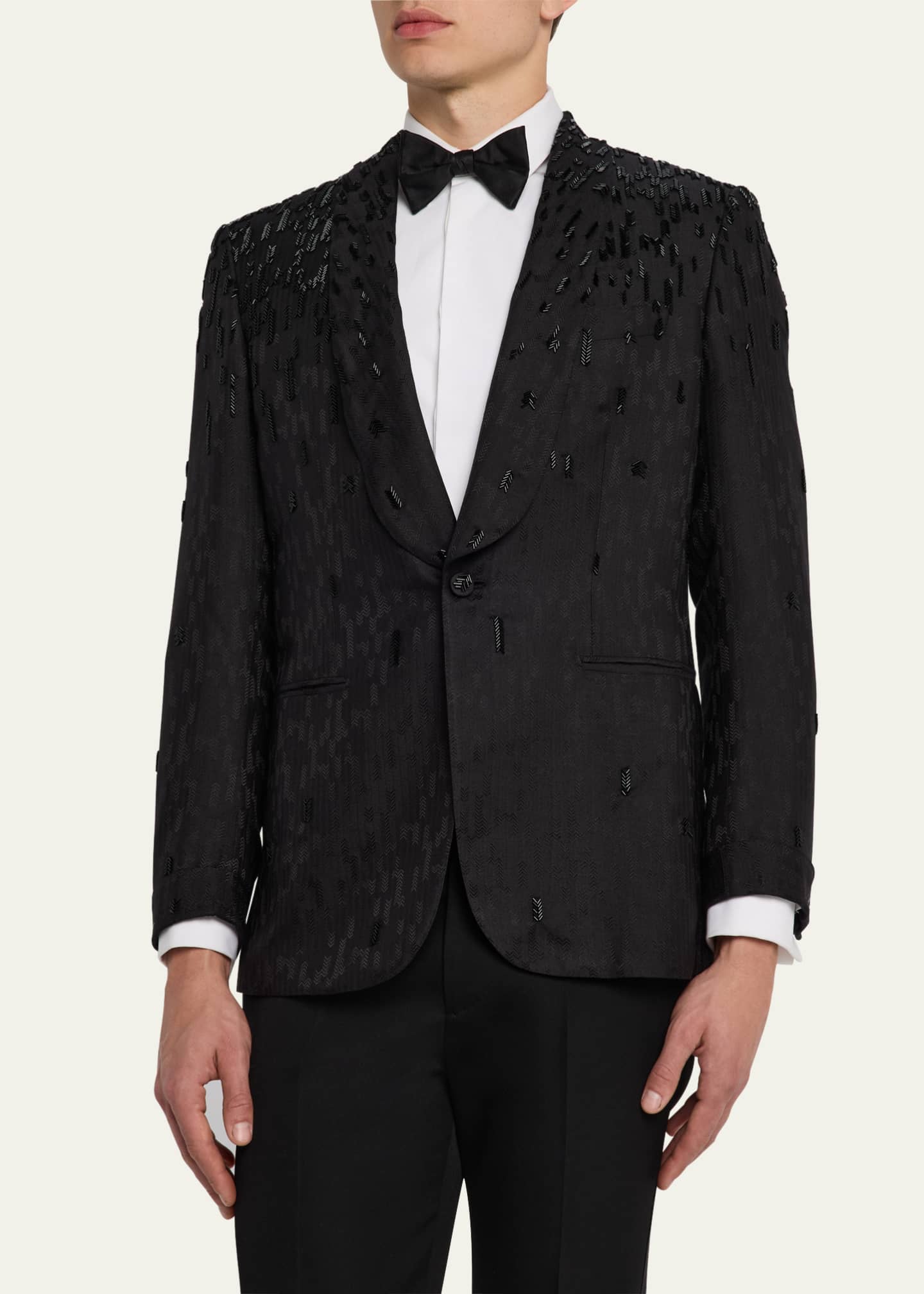 Brioni Men's Embroidered Herringbone Dinner Jacket Image 4 of 8