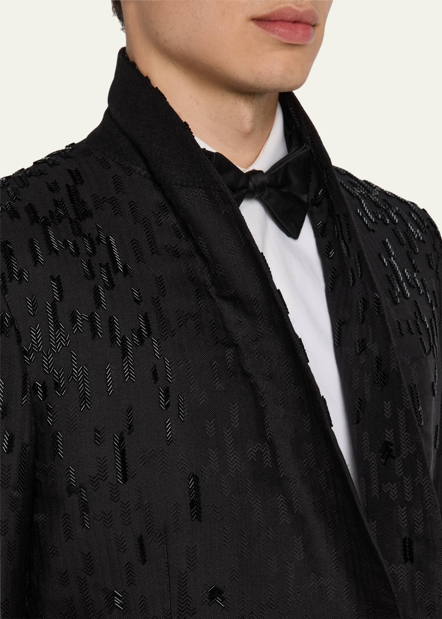 Brioni Men's Embroidered Herringbone Dinner Jacket Image 7 of 8