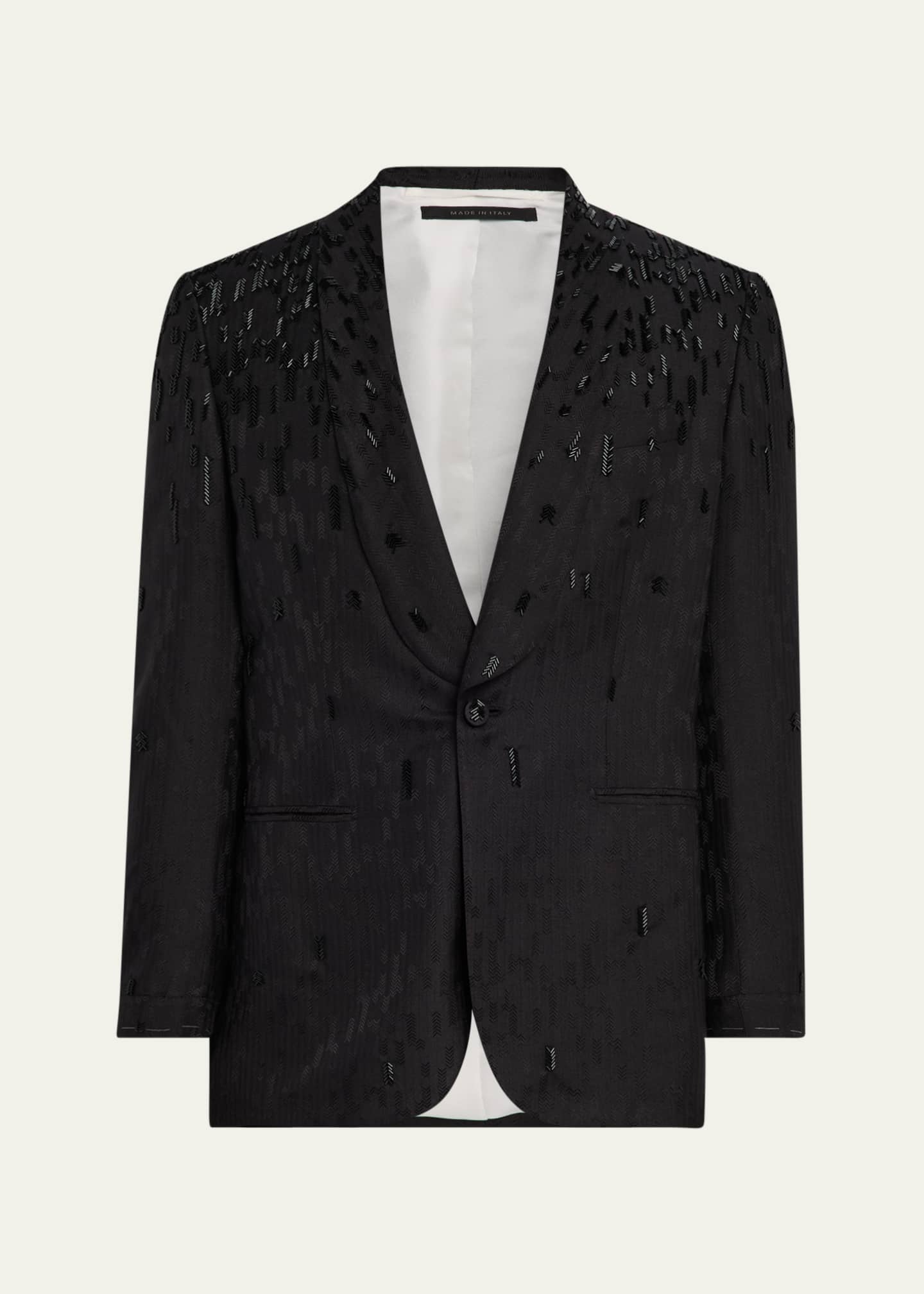 Brioni Men's Embroidered Herringbone Dinner Jacket Image 1 of 8