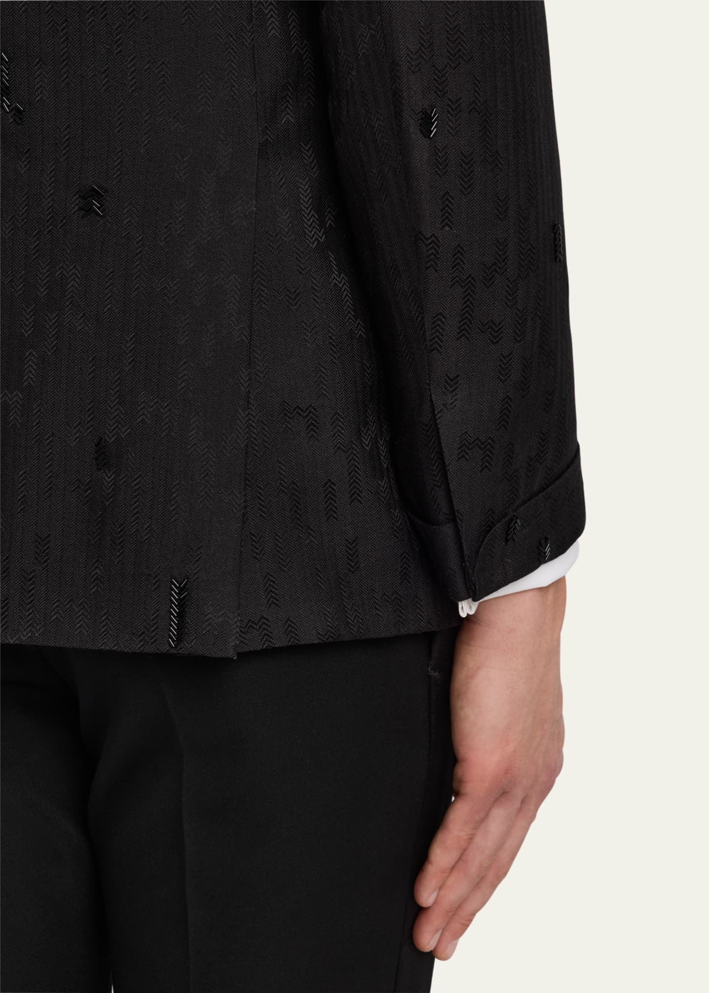 Brioni Men's Embroidered Herringbone Dinner Jacket Image 8 of 8