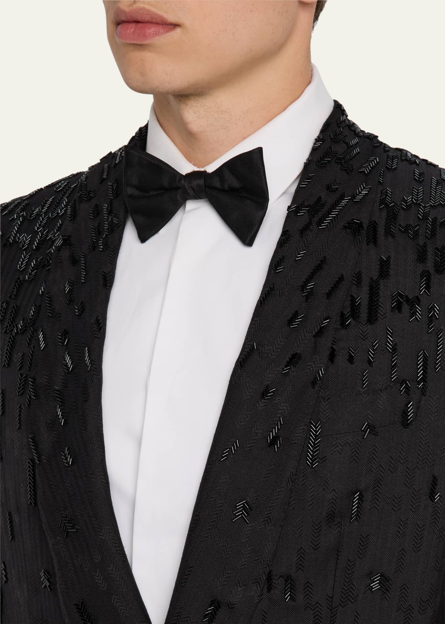 Brioni Men's Embroidered Herringbone Dinner Jacket Image 5 of 8
