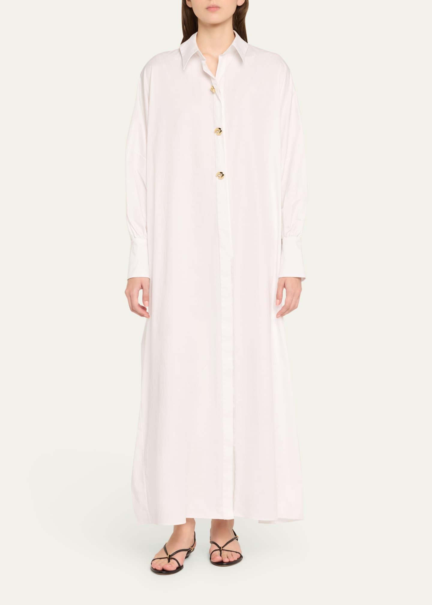 Long Sleeve Cotton Caftan - Thumbnail 2