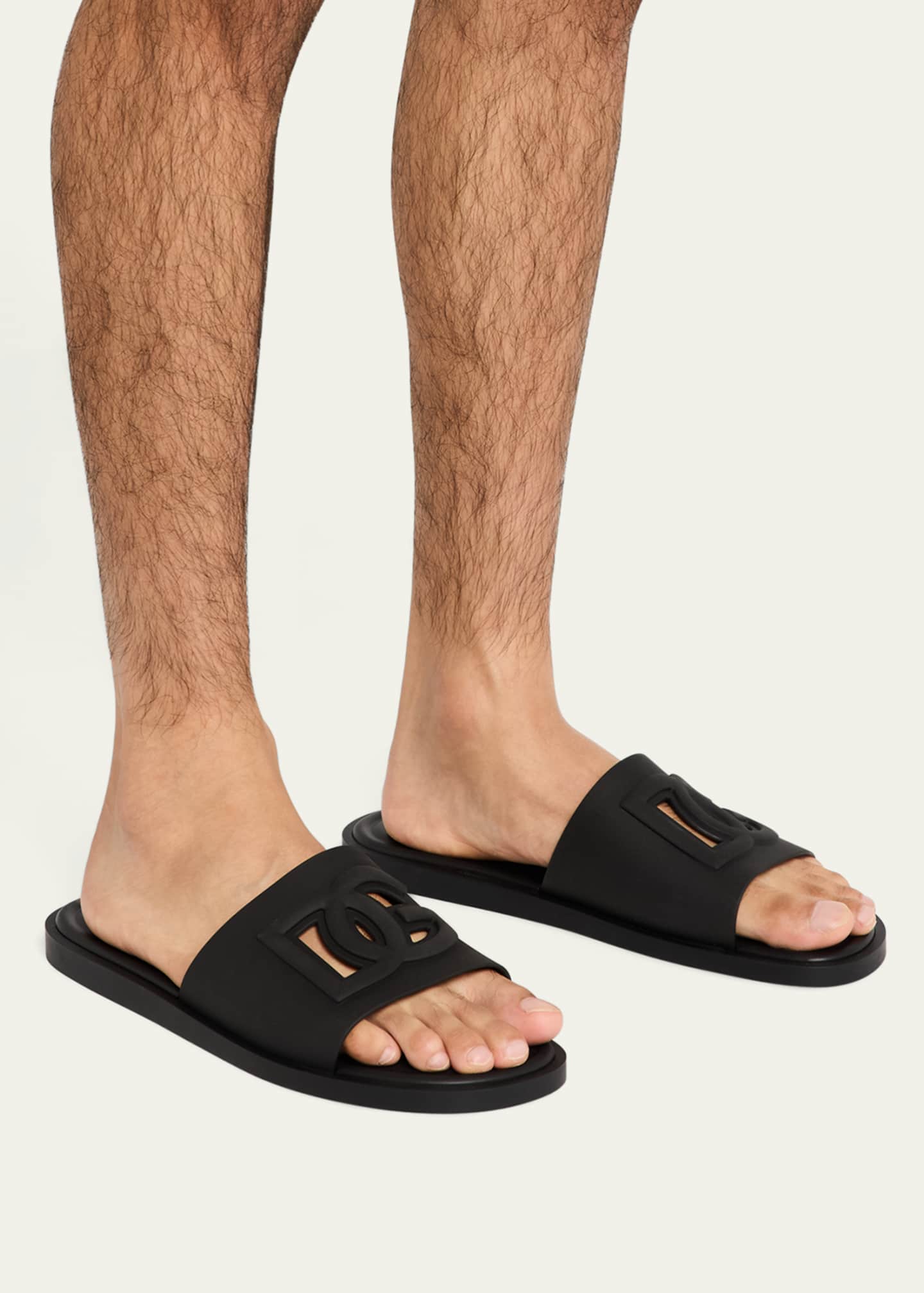 DOLCE&GABBANA レザーサンダル Dolce&Gabbana Men's Rubber Beachwear Pool Slides - Bergdorf Goodman