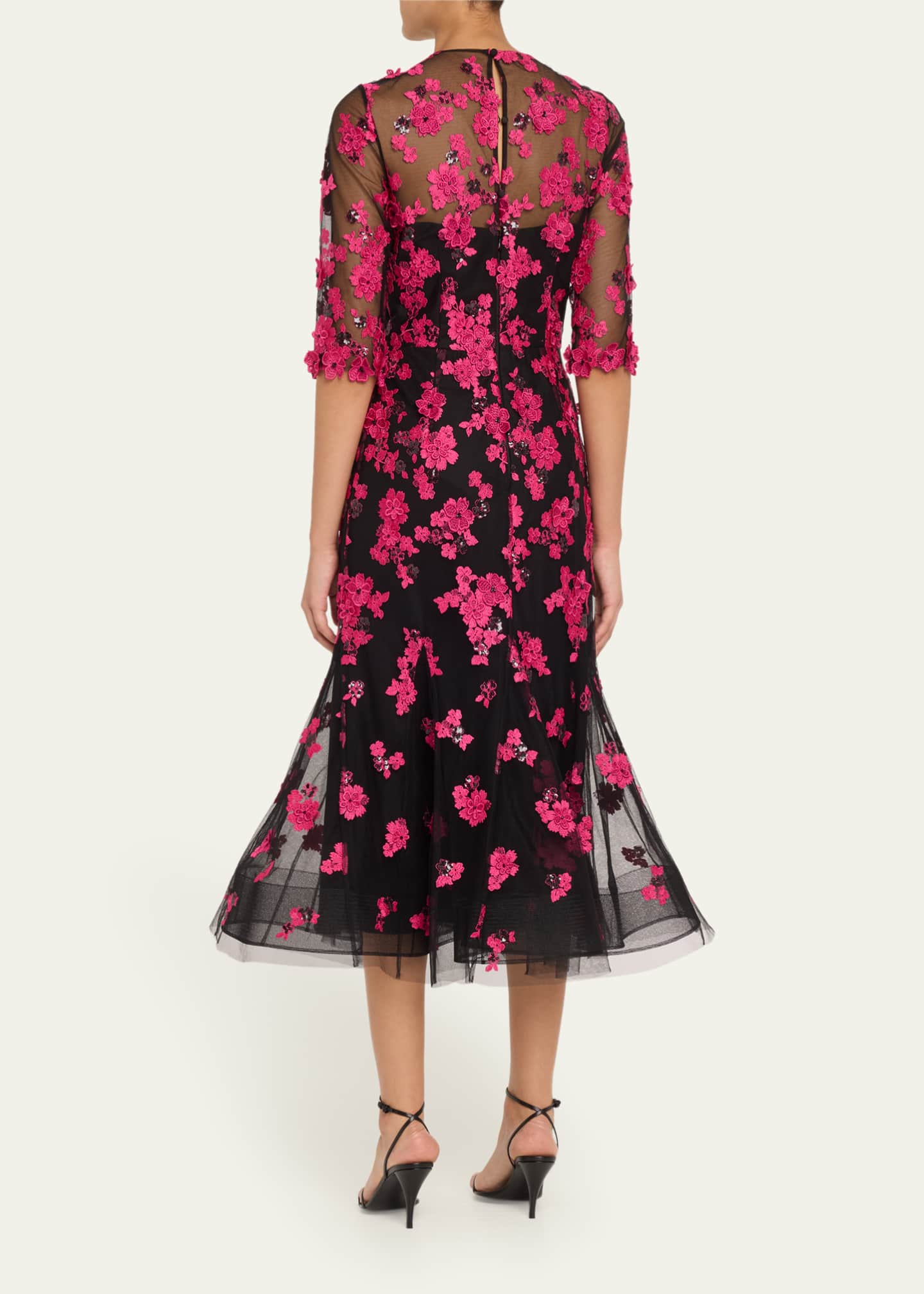 Rickie Freeman for Teri Jon Beaded Floral-Embroidered Trumpet Midi Dress Image 3 of 5