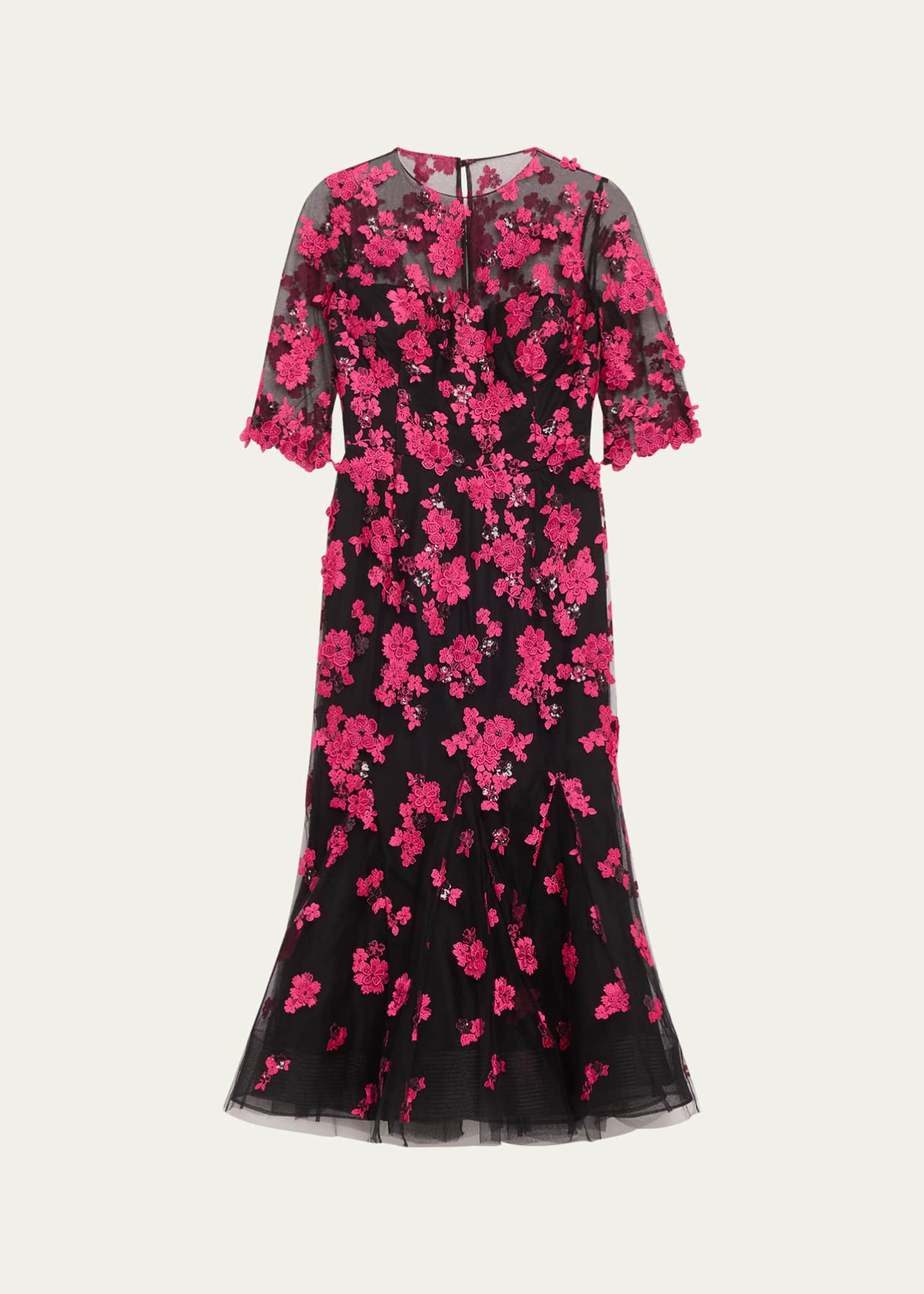Rickie Freeman for Teri Jon Beaded Floral-Embroidered Trumpet Midi Dress Image 1 of 5