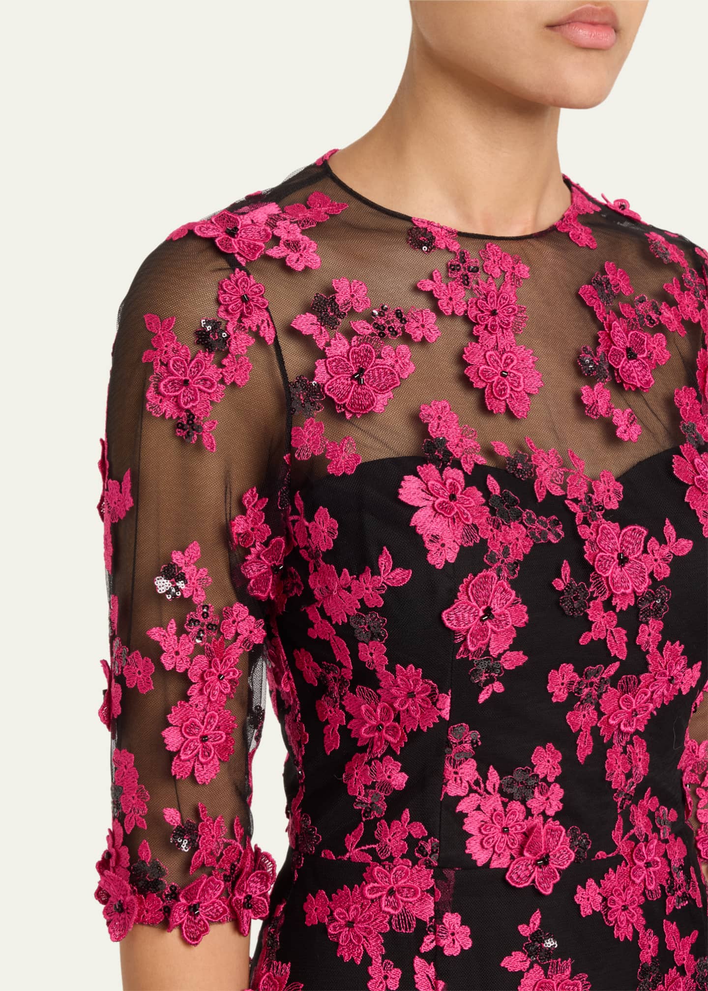 Rickie Freeman for Teri Jon Beaded Floral-Embroidered Trumpet Midi Dress Image 5 of 5
