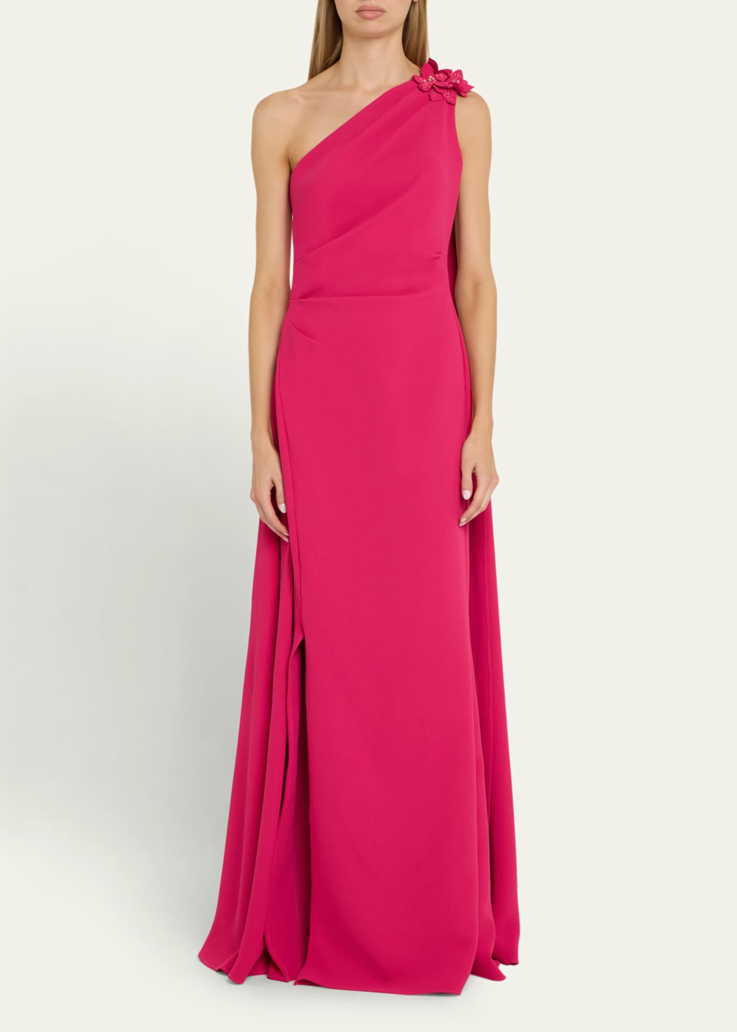 Rickie Freeman for Teri Jon Draped One-Shoulder Floral Applique Gown Image 2 of 5