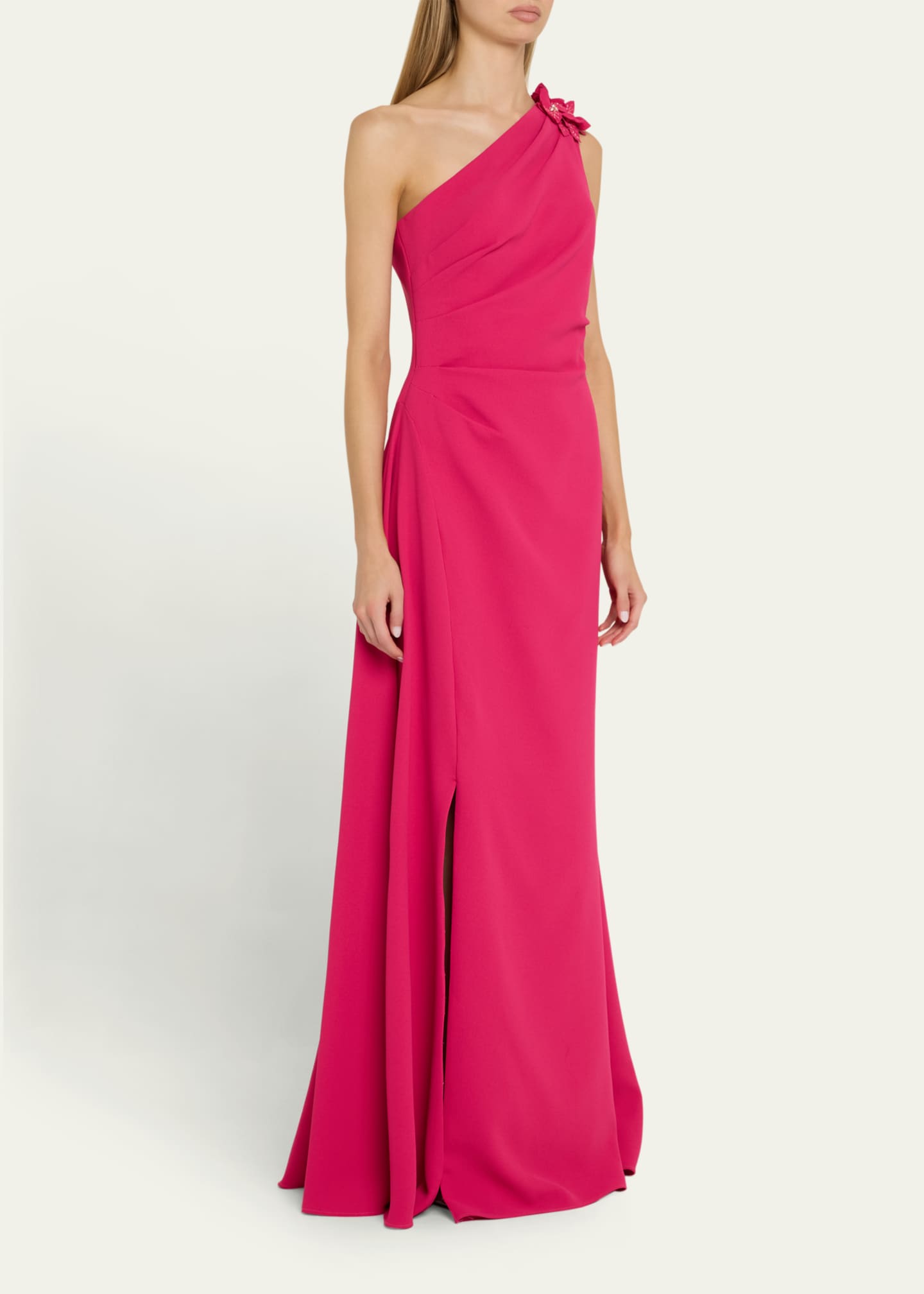 Rickie Freeman for Teri Jon Draped One-Shoulder Floral Applique Gown Image 4 of 5