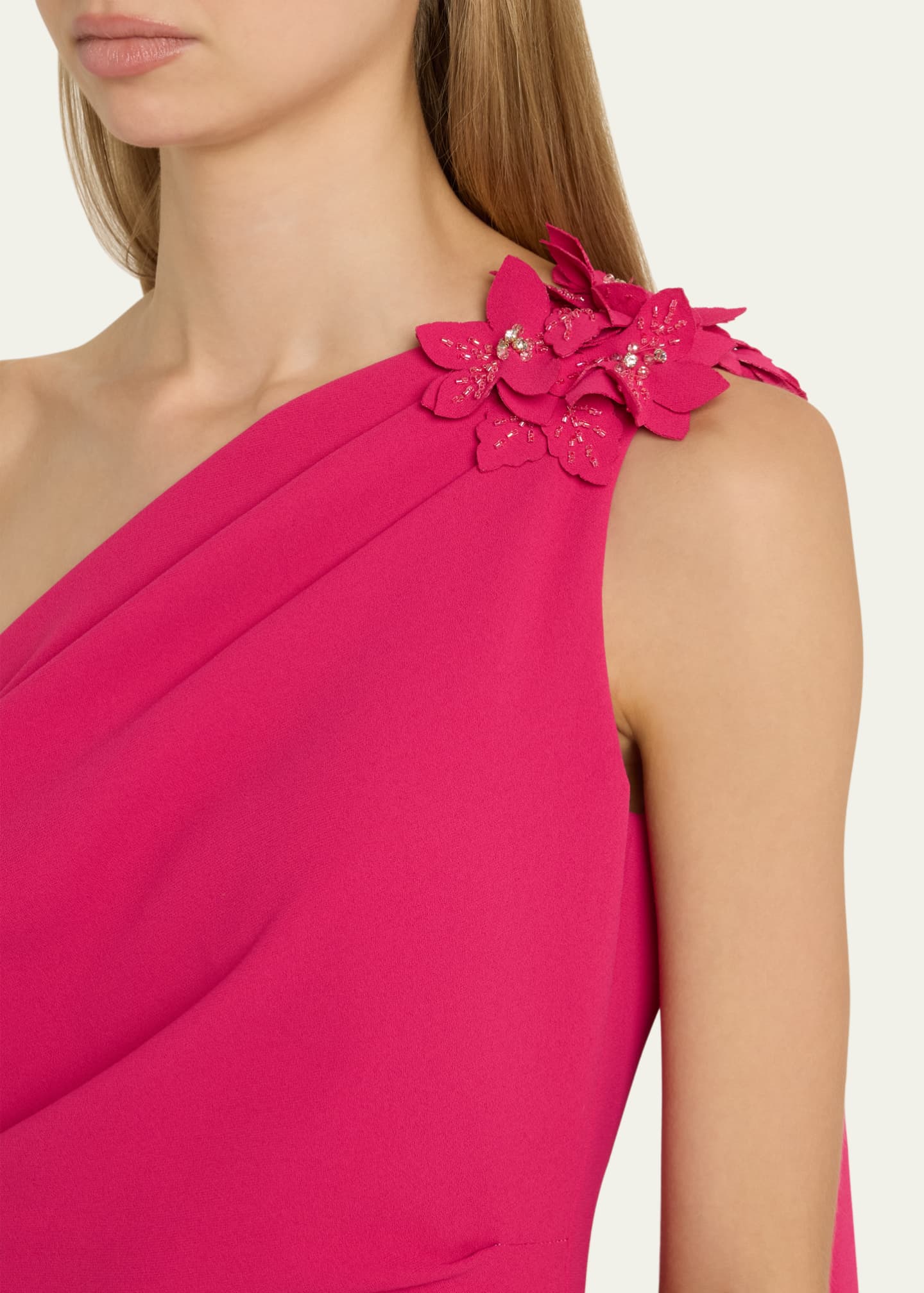 Rickie Freeman for Teri Jon Draped One-Shoulder Floral Applique Gown Image 5 of 5