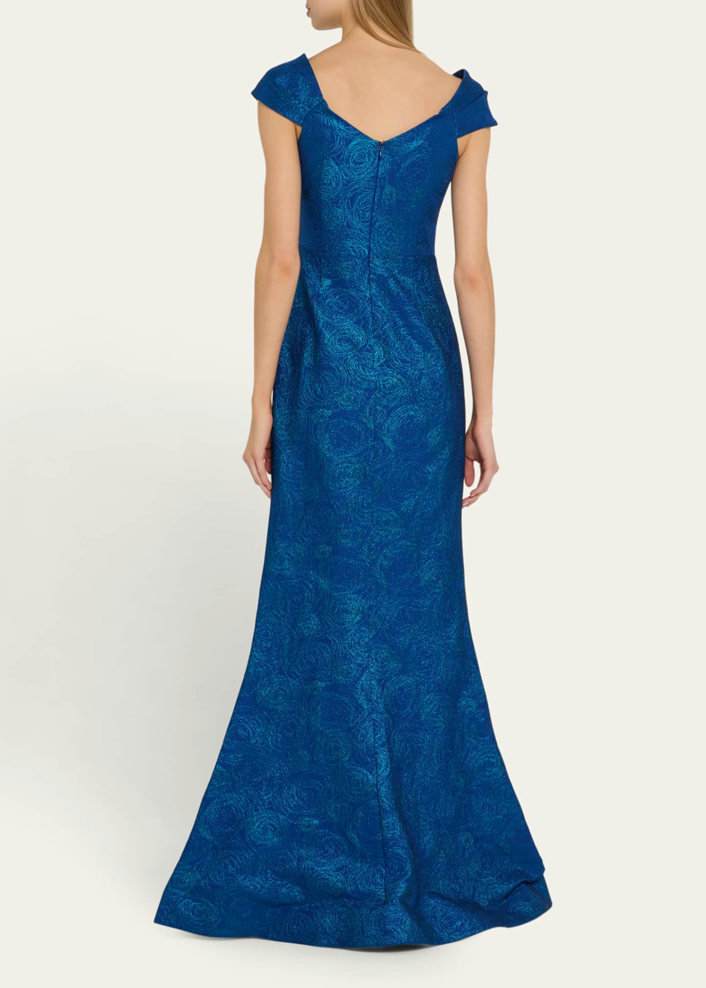 Rickie Freeman for Teri Jon Metallic Stretch Jacquard Trumpet Gown Image 3 of 5