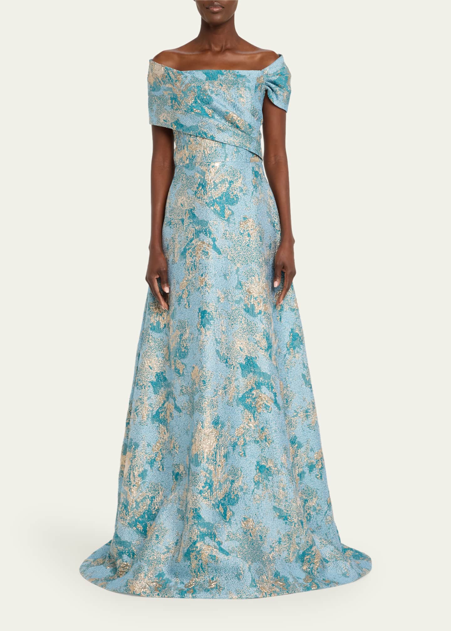 Rickie Freeman for Teri Jon Off-Shoulder Metallic Jacquard Gown Image 2 of 5
