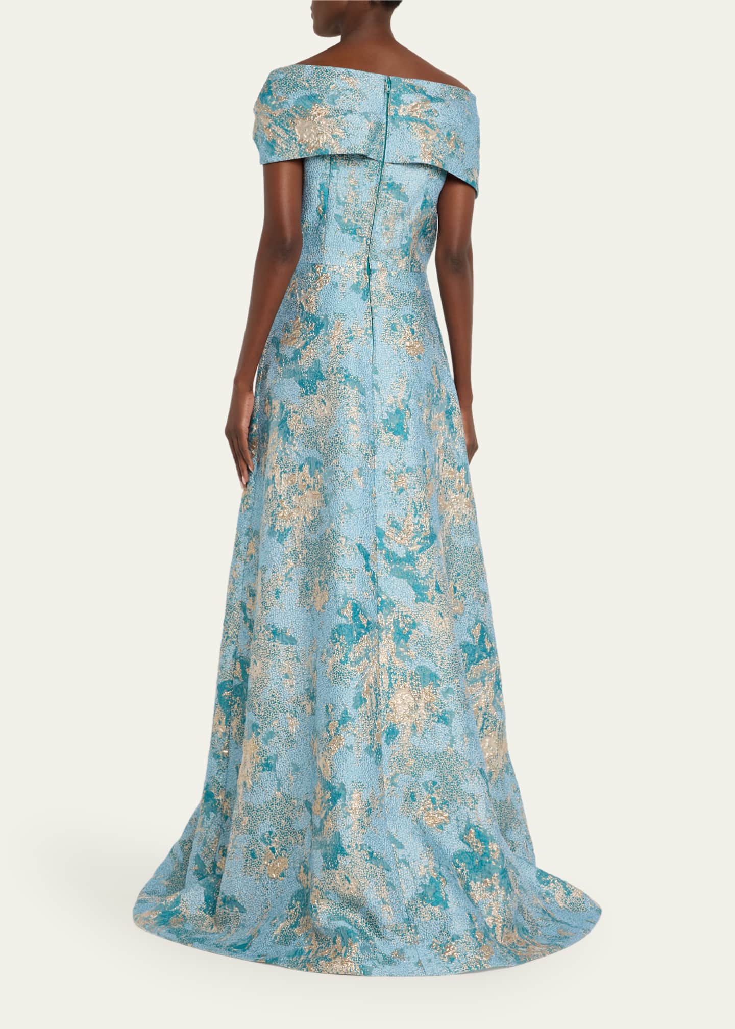 Rickie Freeman for Teri Jon Off-Shoulder Metallic Jacquard Gown Image 3 of 5