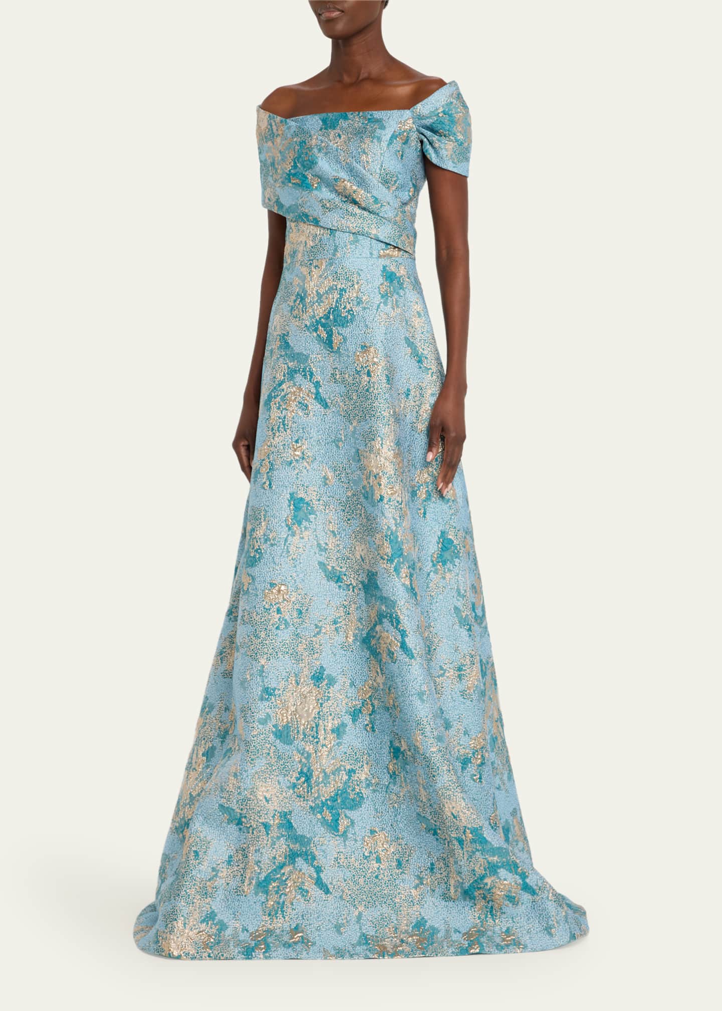 Rickie Freeman for Teri Jon Off-Shoulder Metallic Jacquard Gown Image 4 of 5