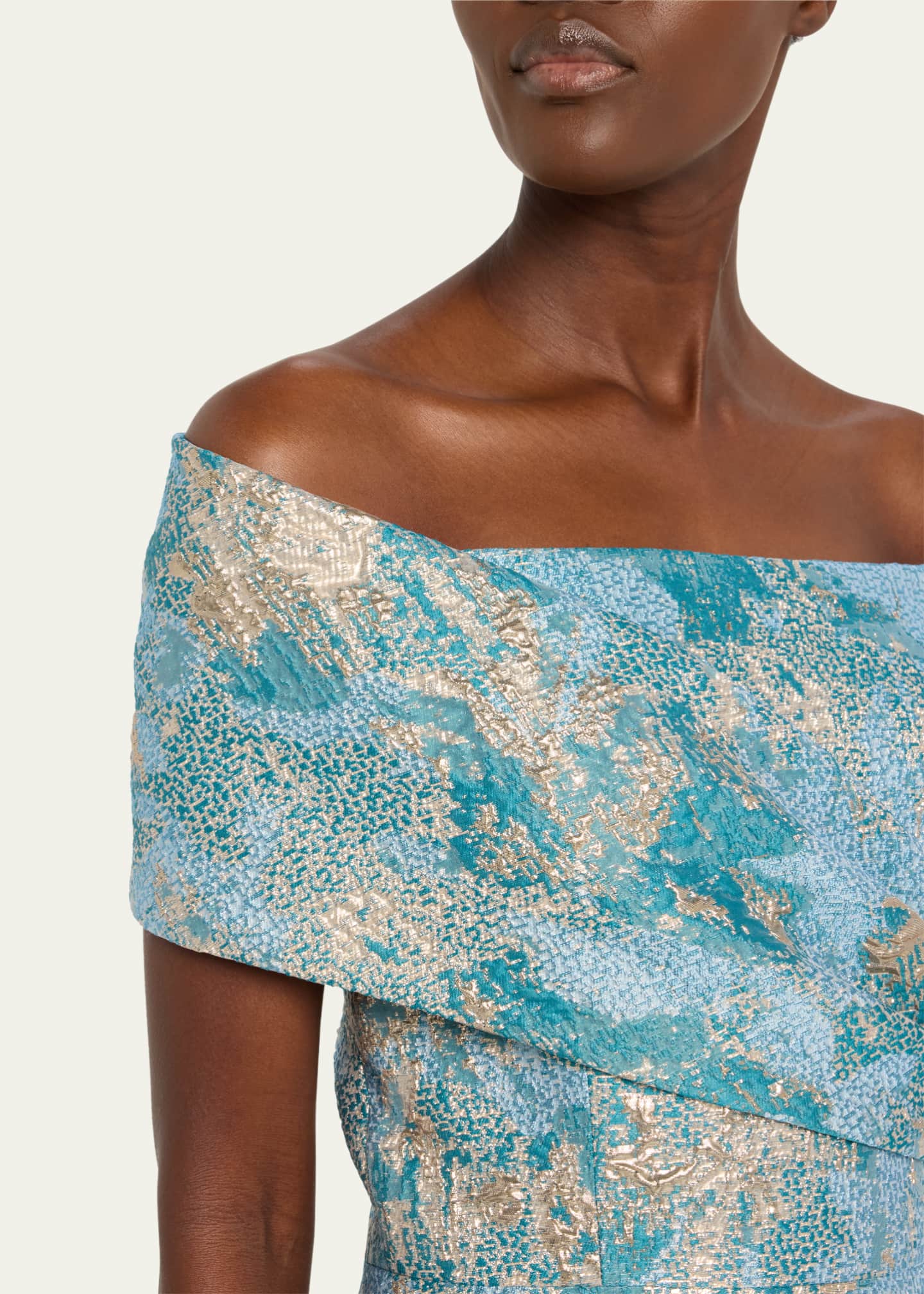 Rickie Freeman for Teri Jon Off-Shoulder Metallic Jacquard Gown Image 5 of 5