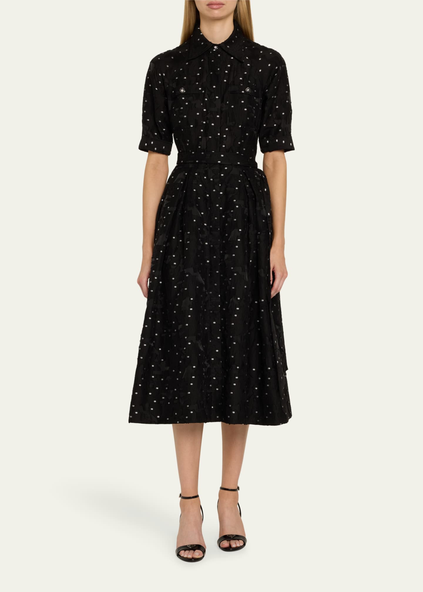 Rickie Freeman for Teri Jon Burnout Polka Dot Midi Shirtdress Image 2 of 5