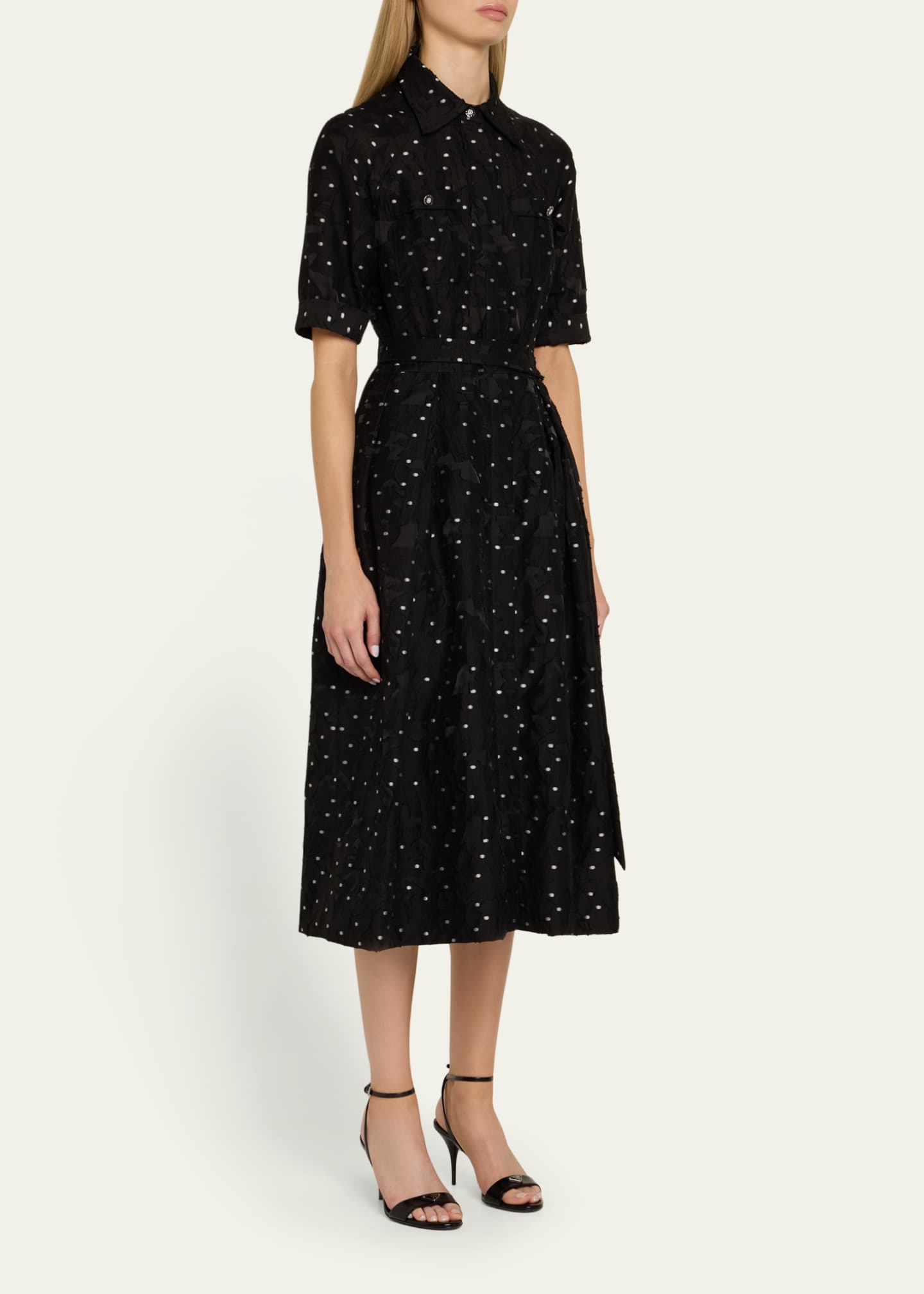 Rickie Freeman for Teri Jon Burnout Polka Dot Midi Shirtdress Image 4 of 5