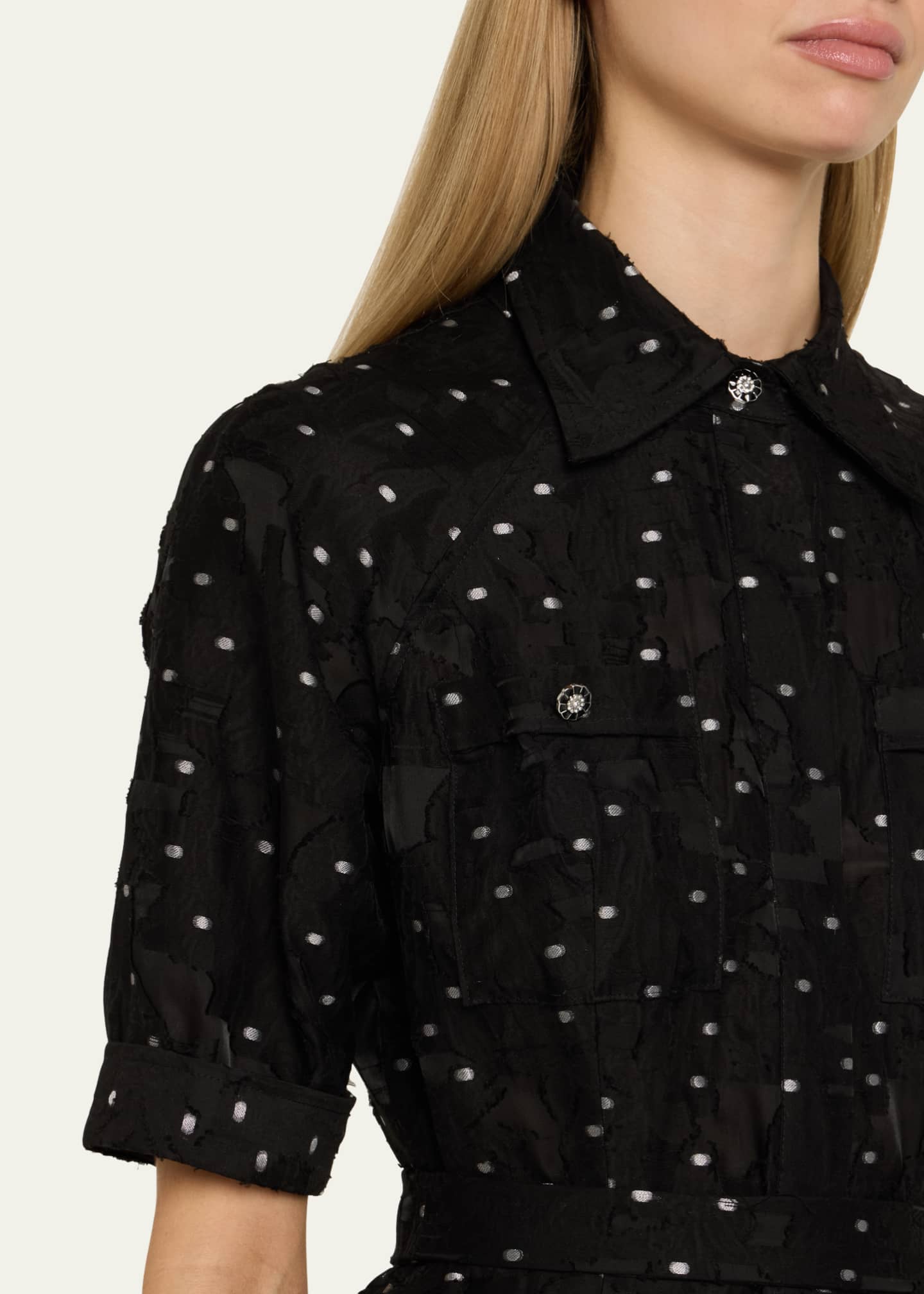 Rickie Freeman for Teri Jon Burnout Polka Dot Midi Shirtdress Image 5 of 5