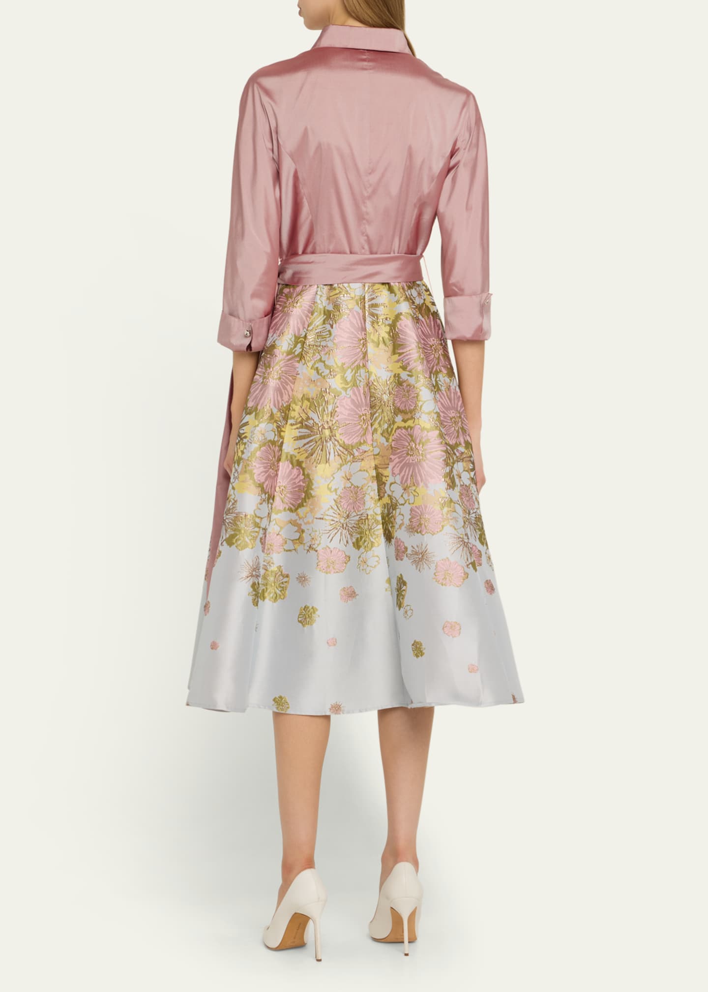 Rickie Freeman for Teri Jon Pleated Floral Jacquard Midi Shirtdress Image 3 of 5