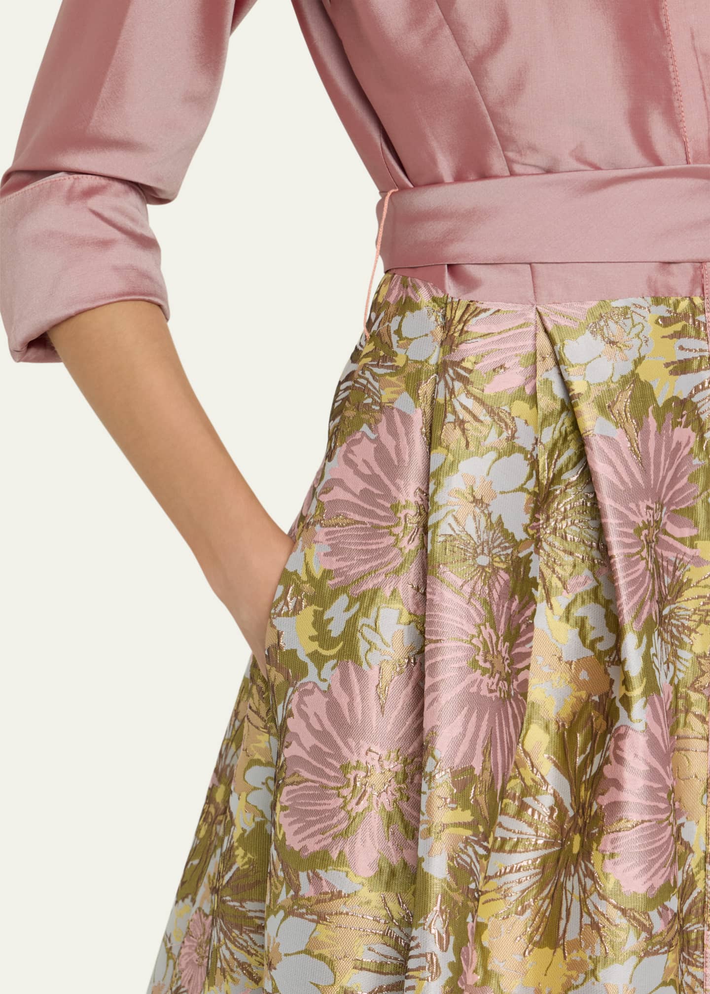 Rickie Freeman for Teri Jon Pleated Floral Jacquard Midi Shirtdress Image 5 of 5