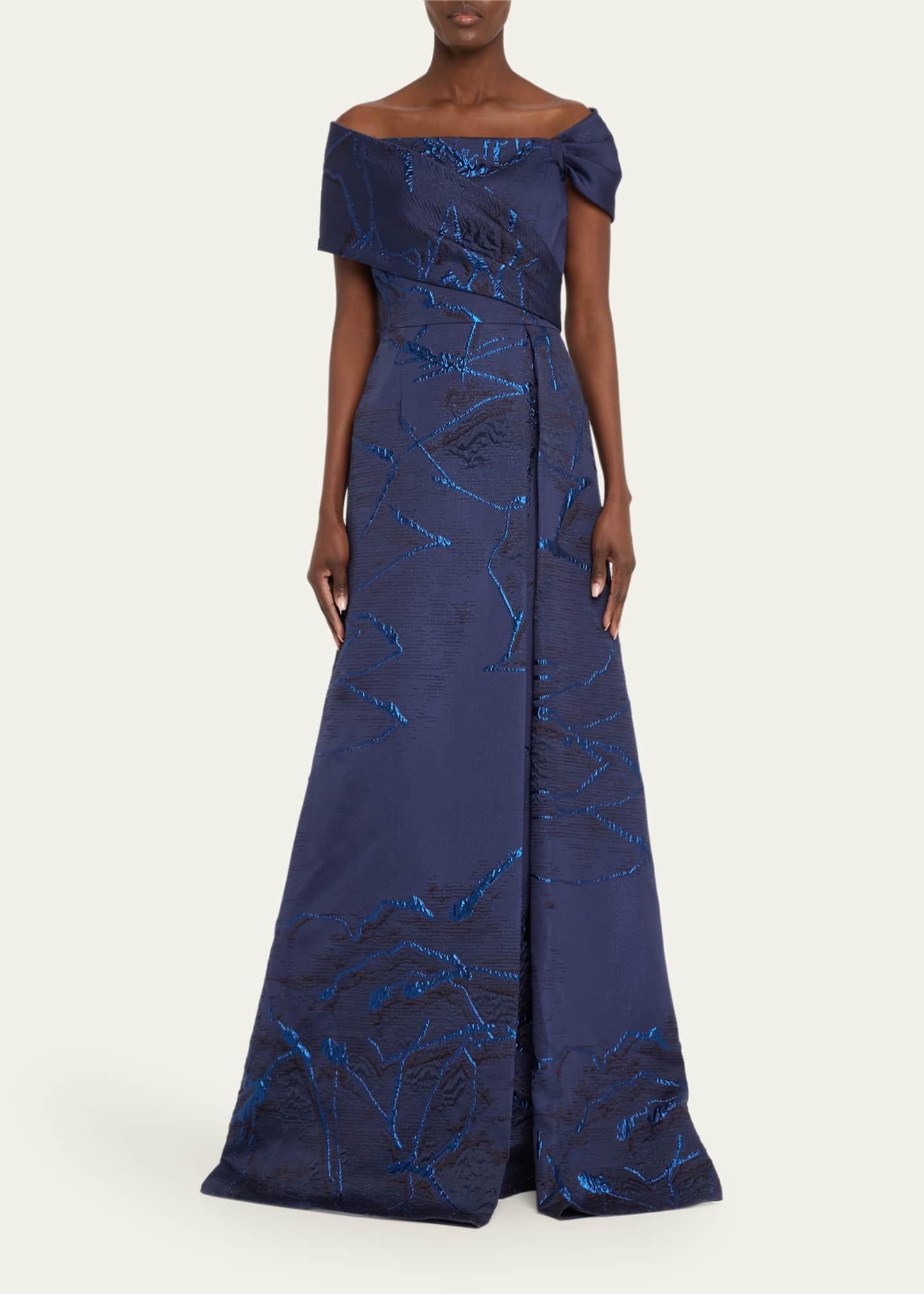 Rickie Freeman for Teri Jon Cutout Metallic Jacquard Gown Image 2 of 4