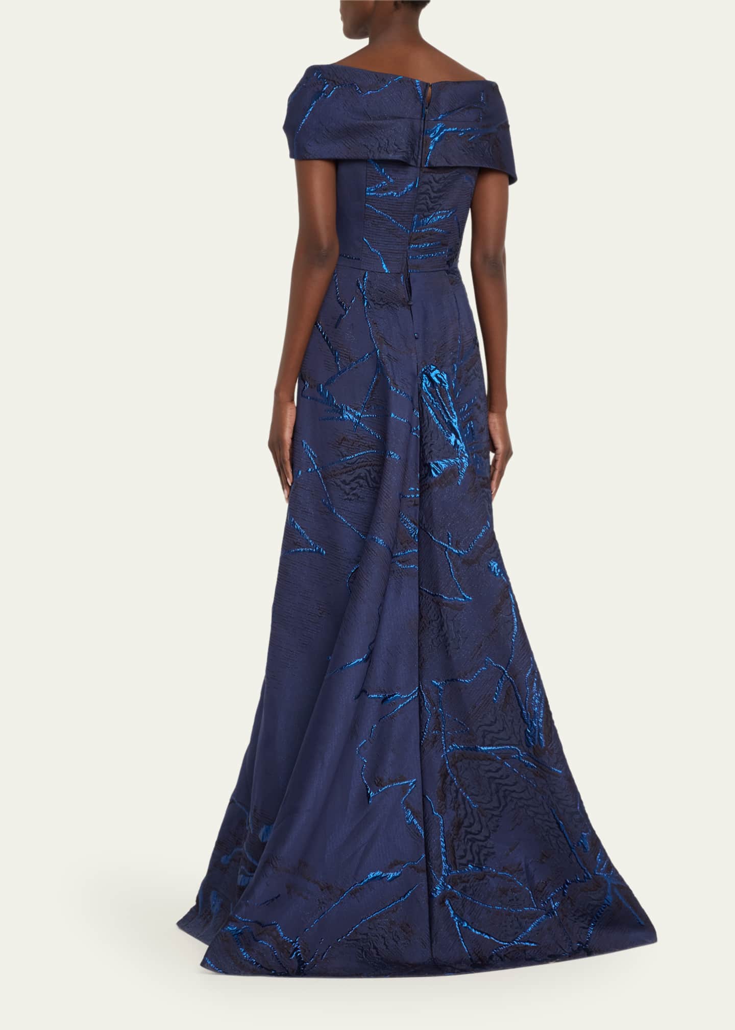 Rickie Freeman for Teri Jon Cutout Metallic Jacquard Gown Image 3 of 4