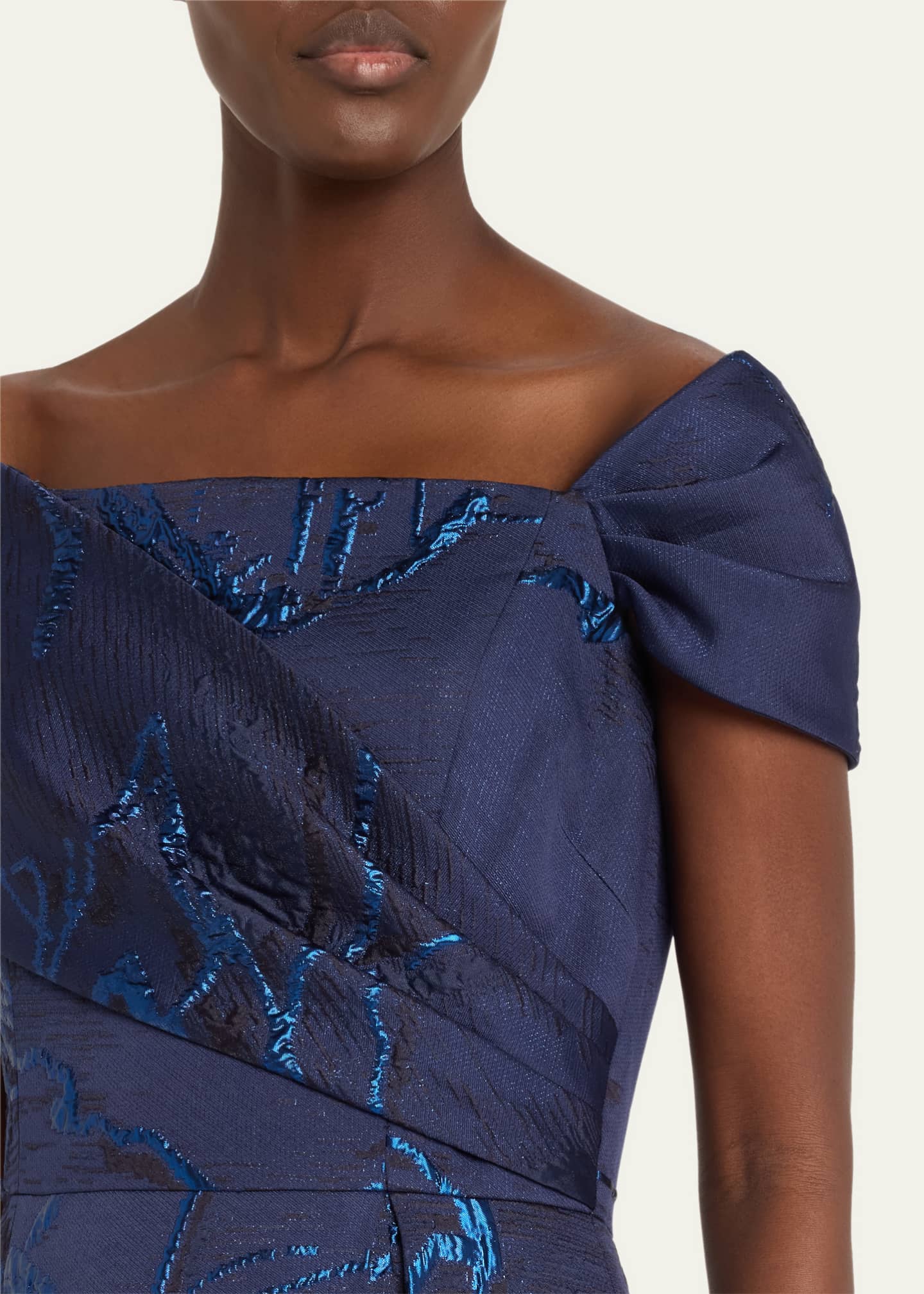 Rickie Freeman for Teri Jon Cutout Metallic Jacquard Gown Image 4 of 4