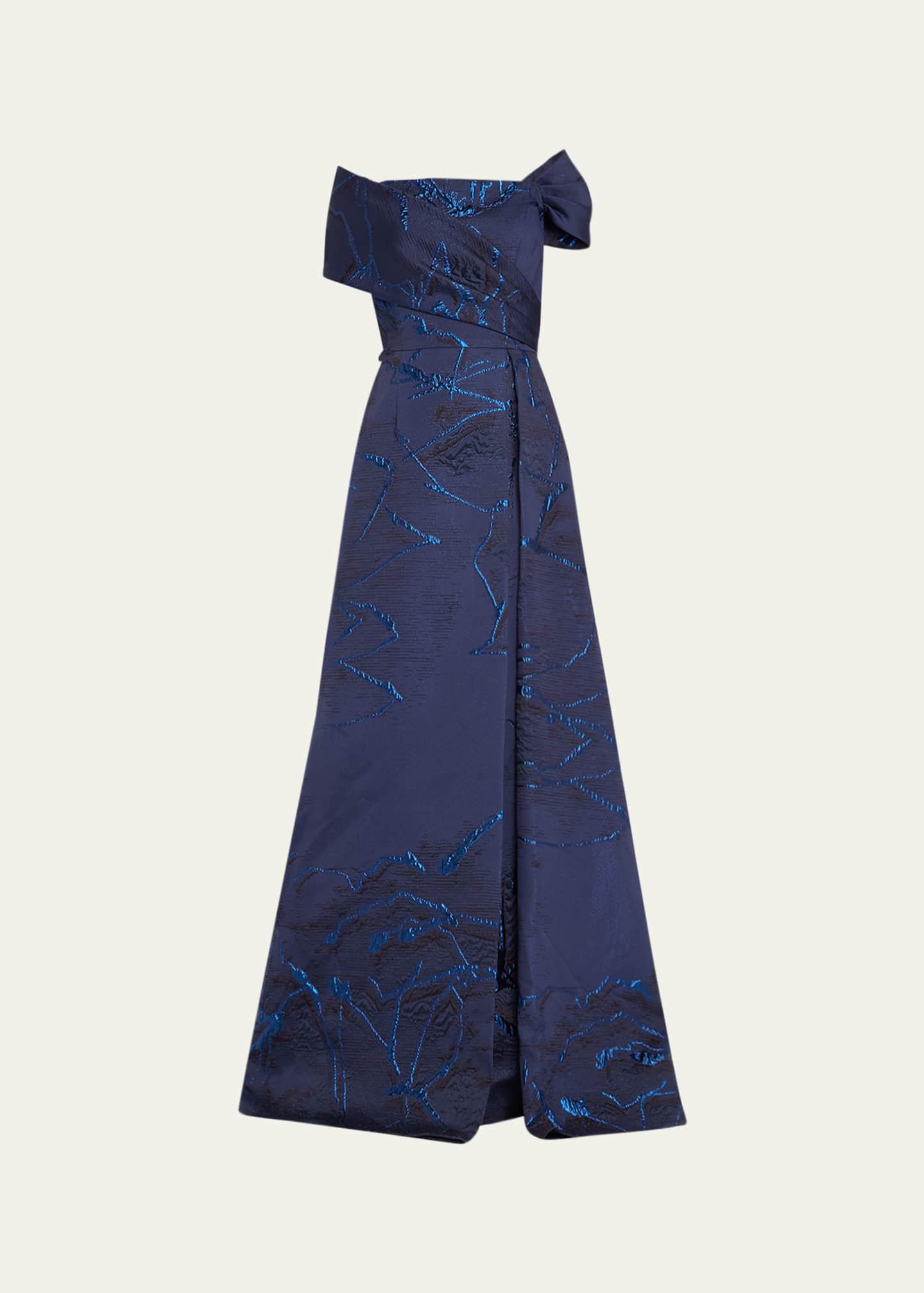 Rickie Freeman for Teri Jon Cutout Metallic Jacquard Gown Image 1 of 4