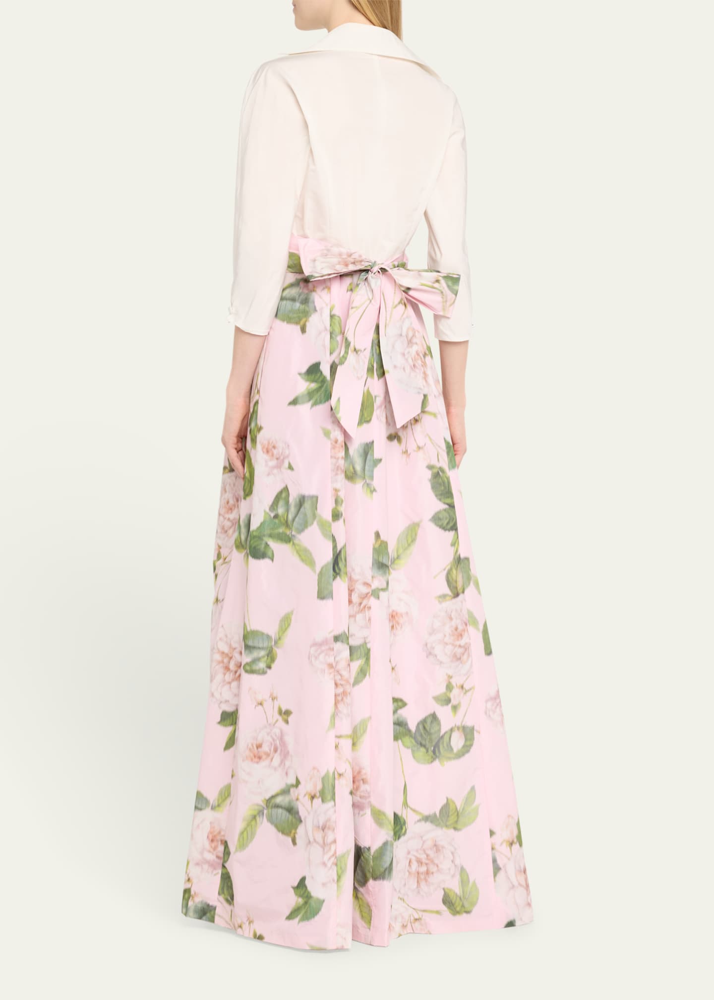 Rickie Freeman for Teri Jon Floral-Print Faille Taffeta Shirt Gown Image 3 of 4