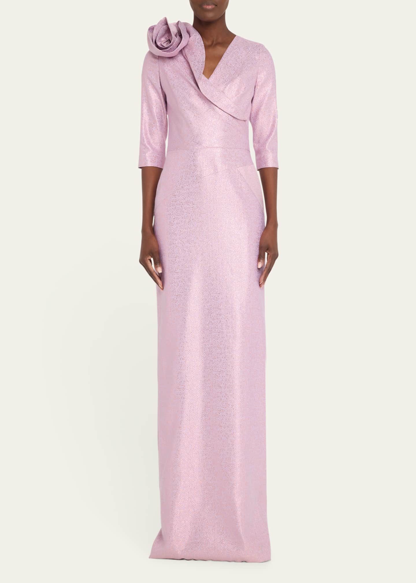 Rickie Freeman for Teri Jon Applique Metallic Jacquard Column Gown Image 2 of 5