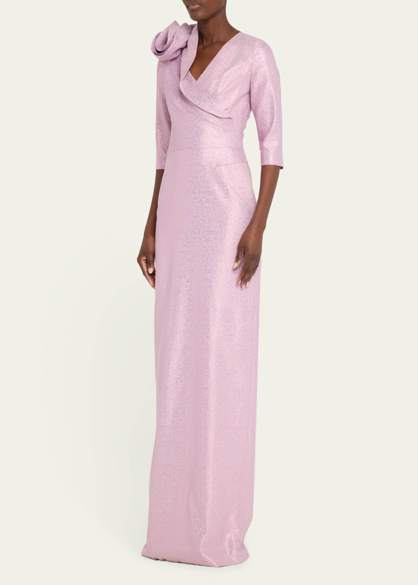 Rickie Freeman for Teri Jon Applique Metallic Jacquard Column Gown Image 4 of 5