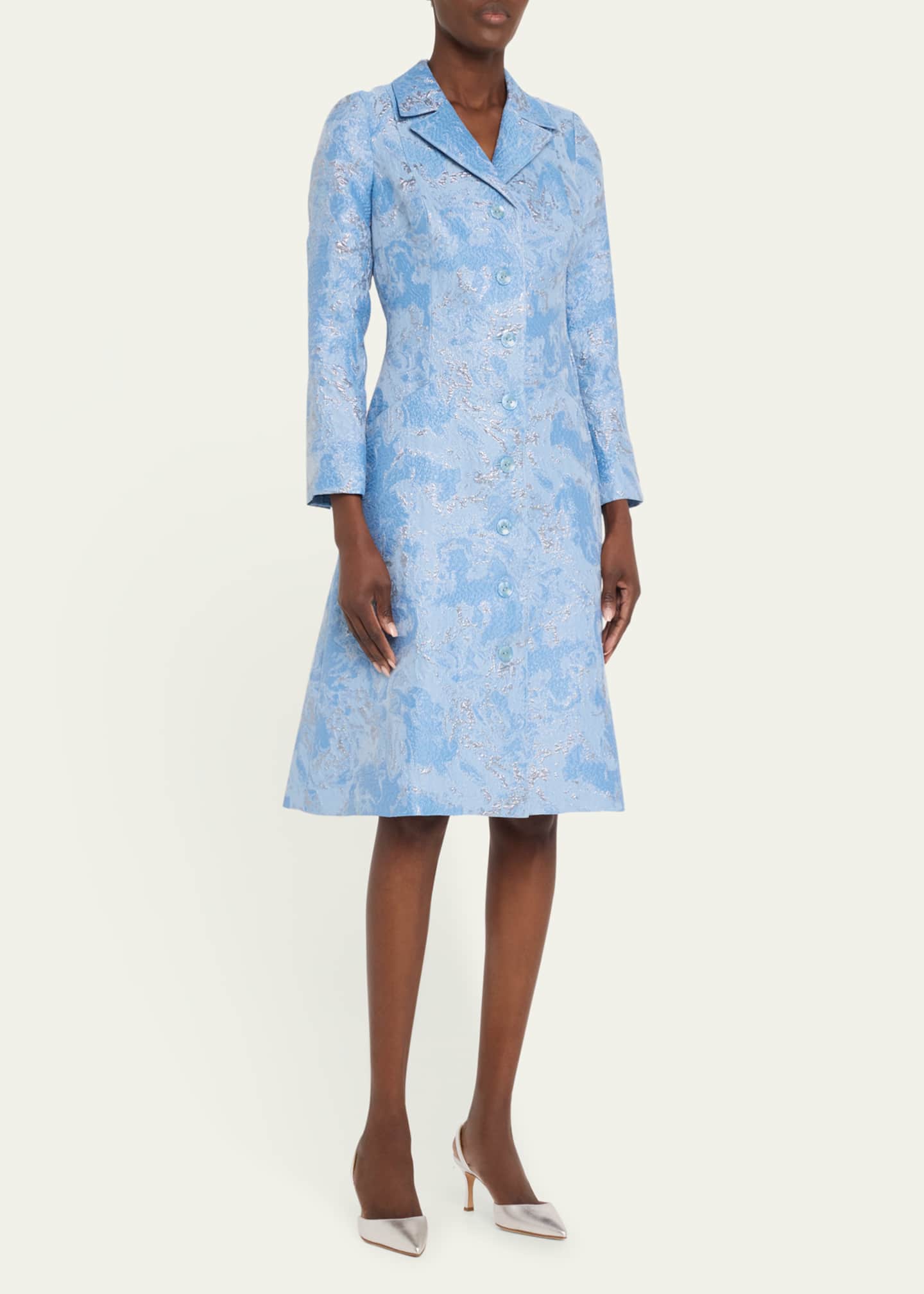 Rickie Freeman for Teri Jon A-Line Metallic Jacquard Coat Dress Image 4 of 5