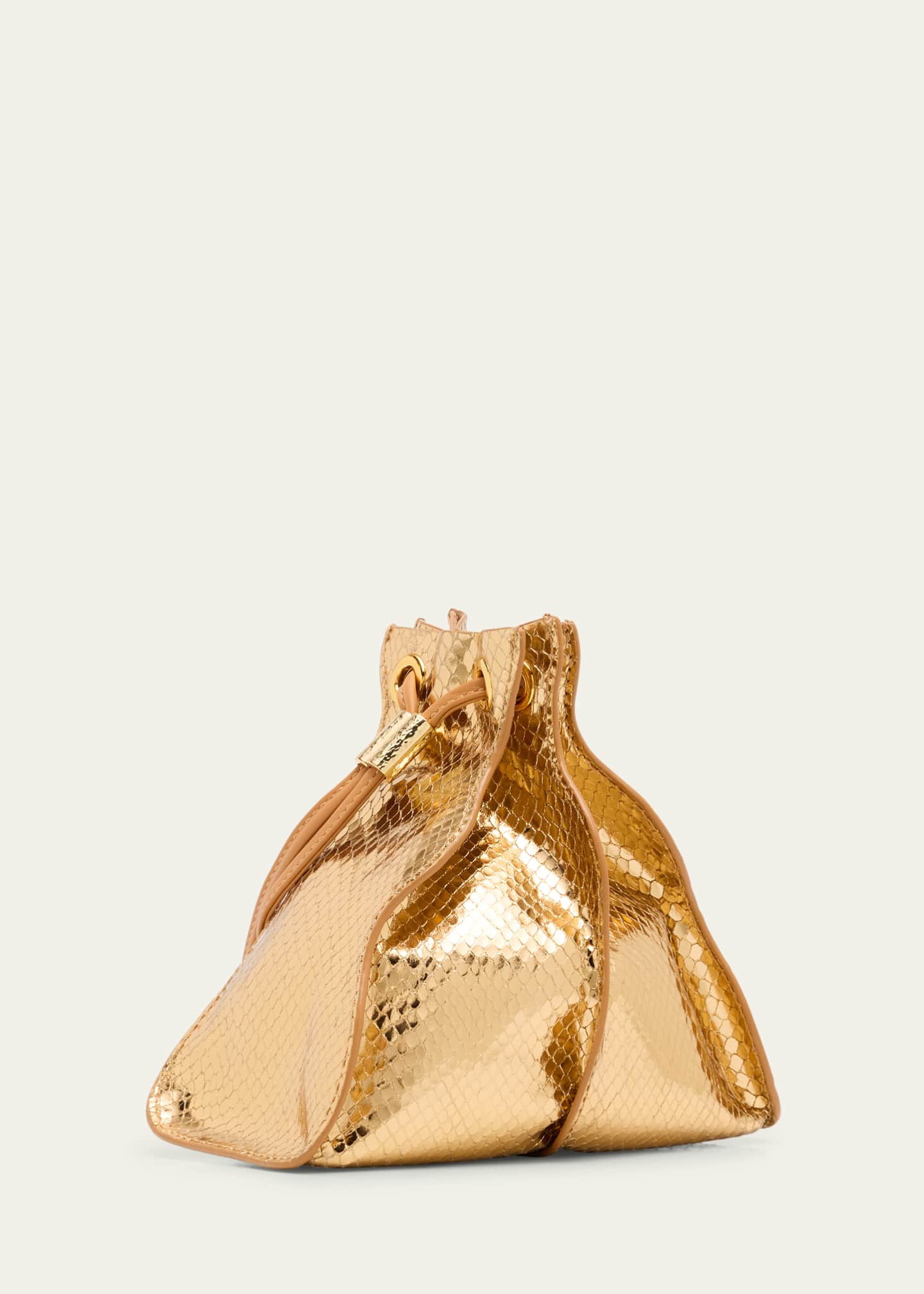 Ulla Johnson Adria Pleated Wave Snakeskin-Embossed Pochette Bag Image 3 of 6