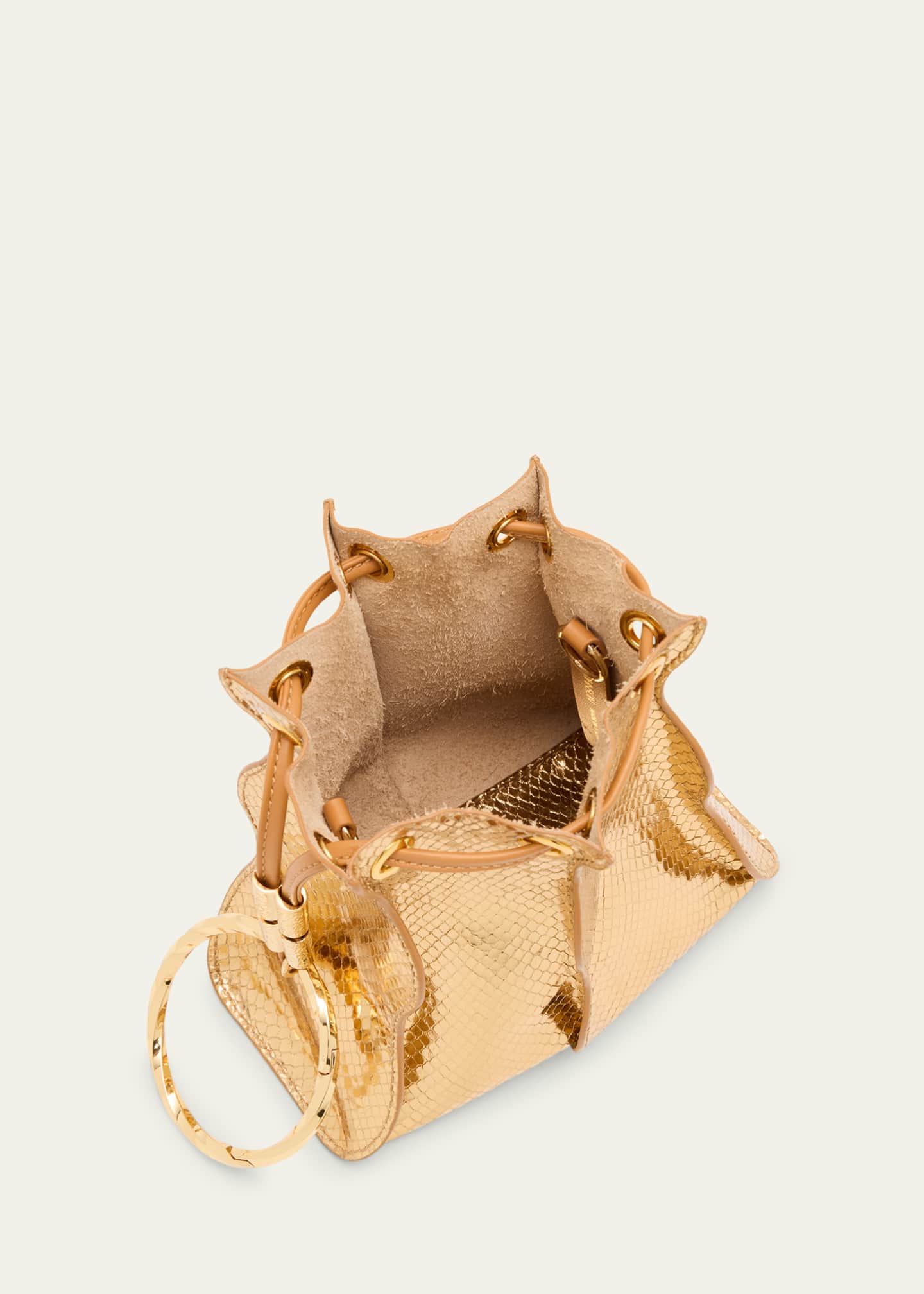 Ulla Johnson Adria Pleated Wave Snakeskin-Embossed Pochette Bag Image 4 of 6