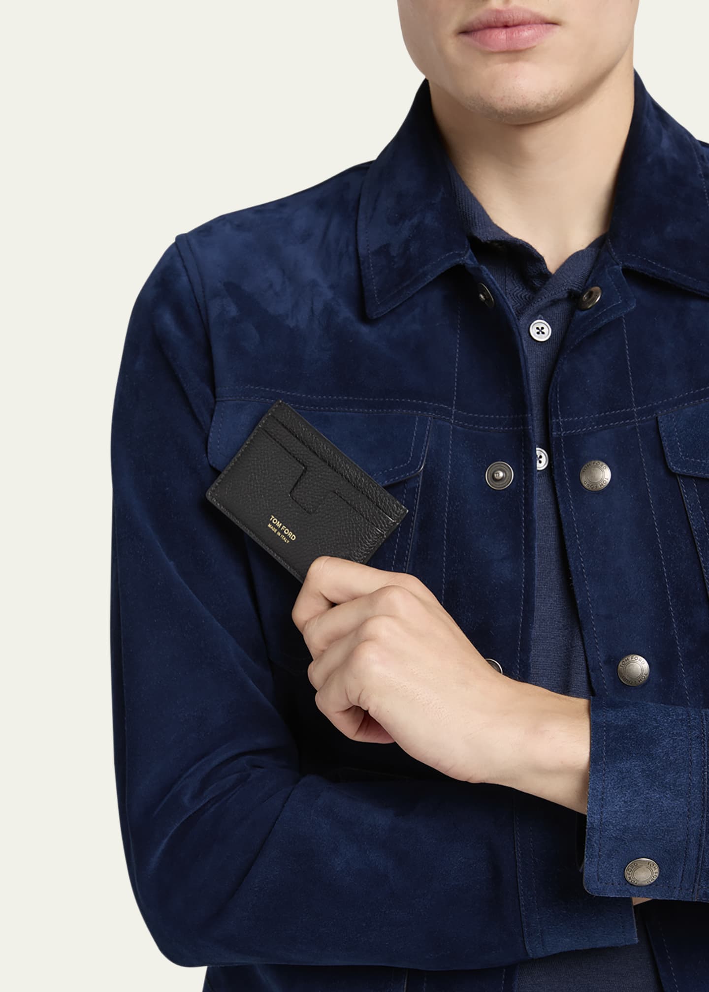 TOM FORD Men's T-Line Grained Leather Card Holder Image 2 of 4