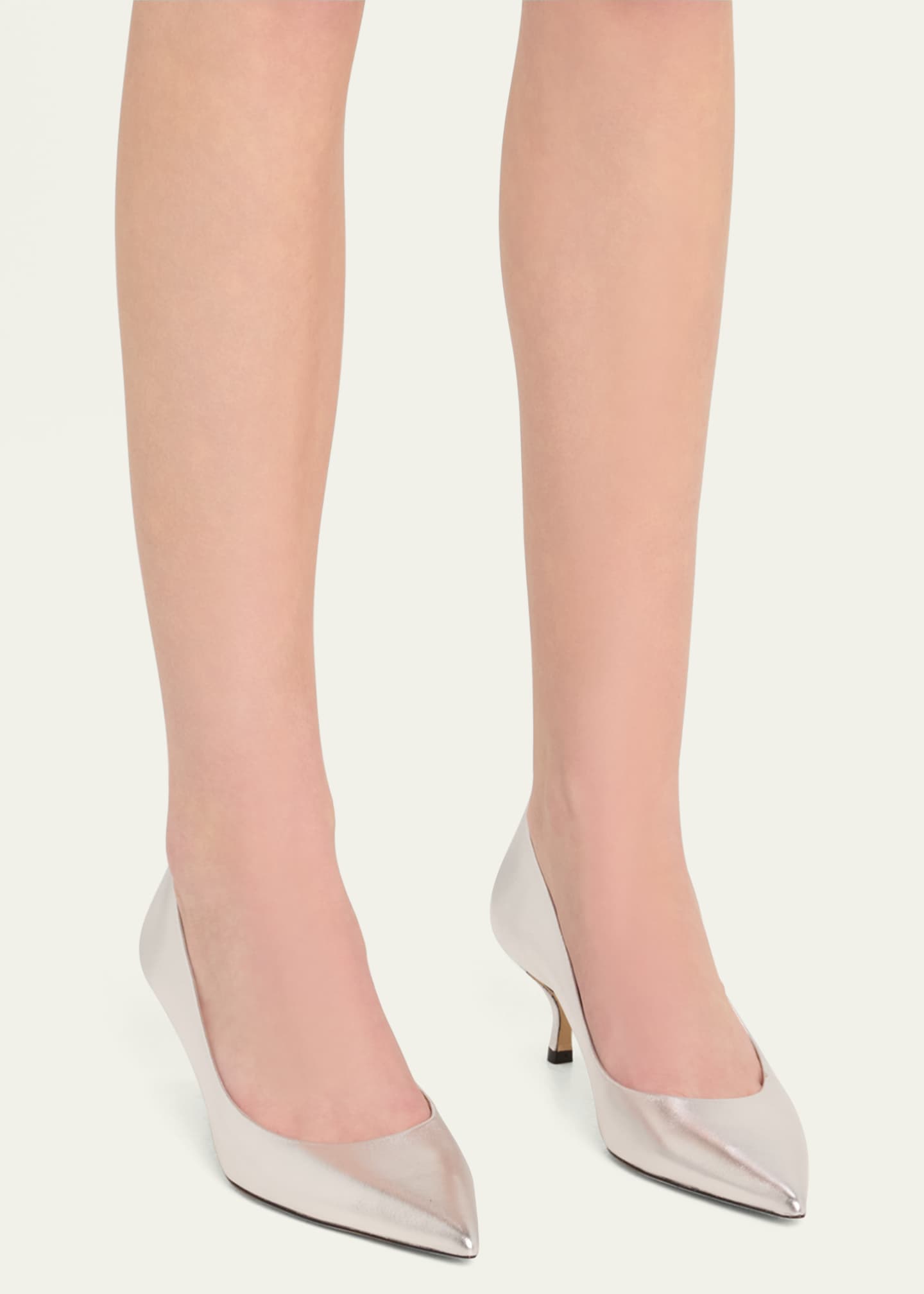 Stuart Weitzman Stuart Metallic Leather Kitten-Heel Pumps Image 2 of 6