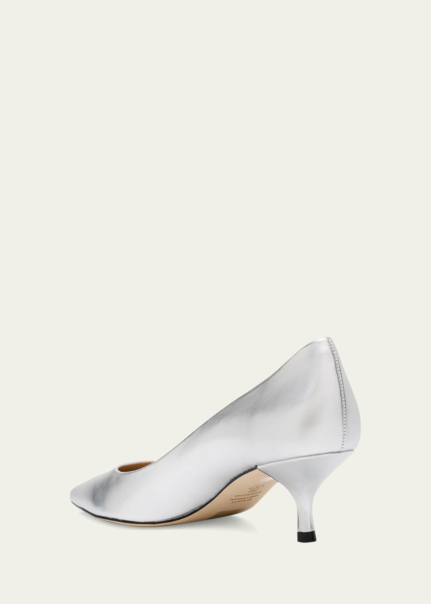 Stuart Weitzman Stuart Metallic Leather Kitten-Heel Pumps Image 4 of 6
