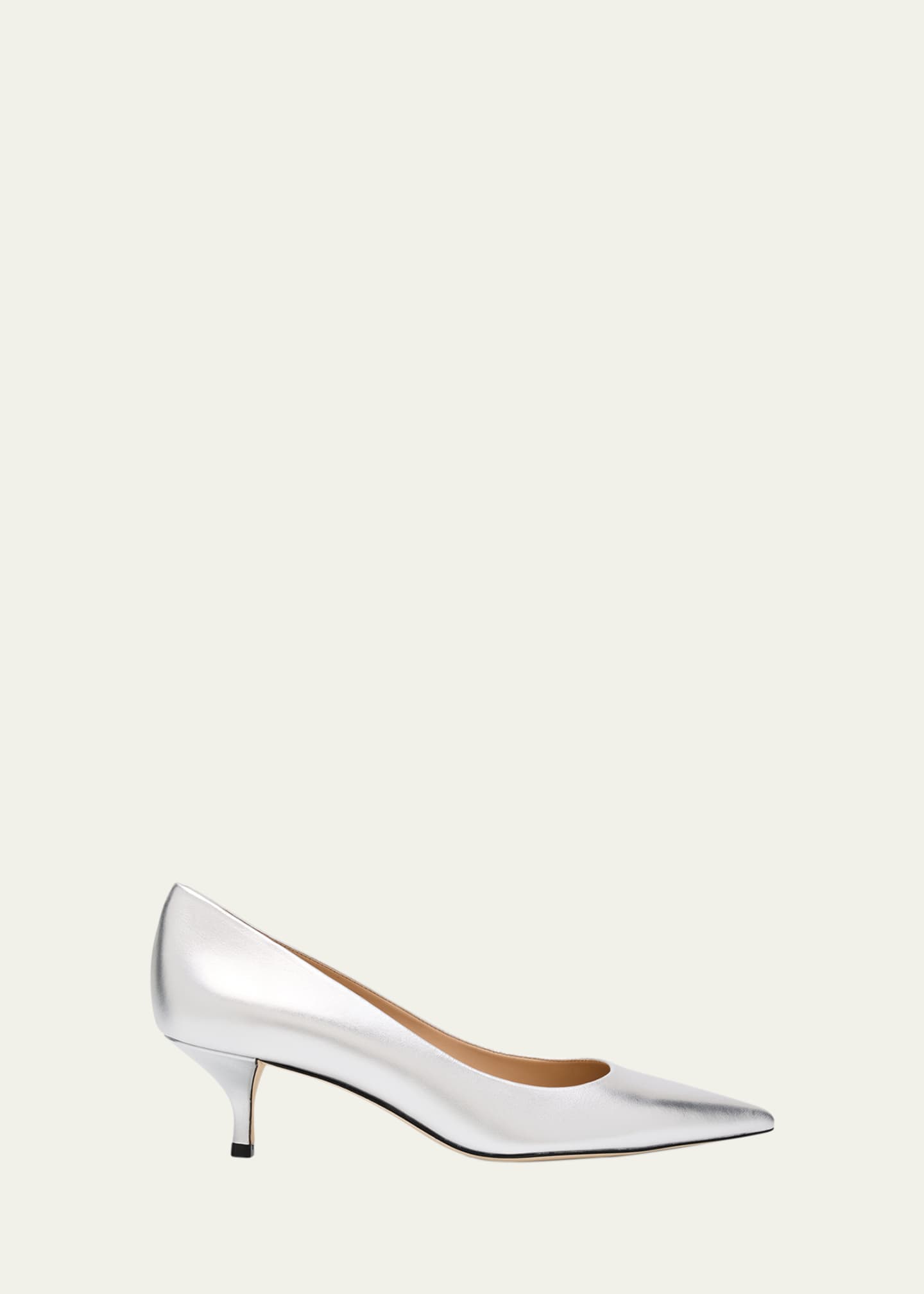 Stuart Weitzman Stuart Metallic Leather Kitten-Heel Pumps Image 1 of 6